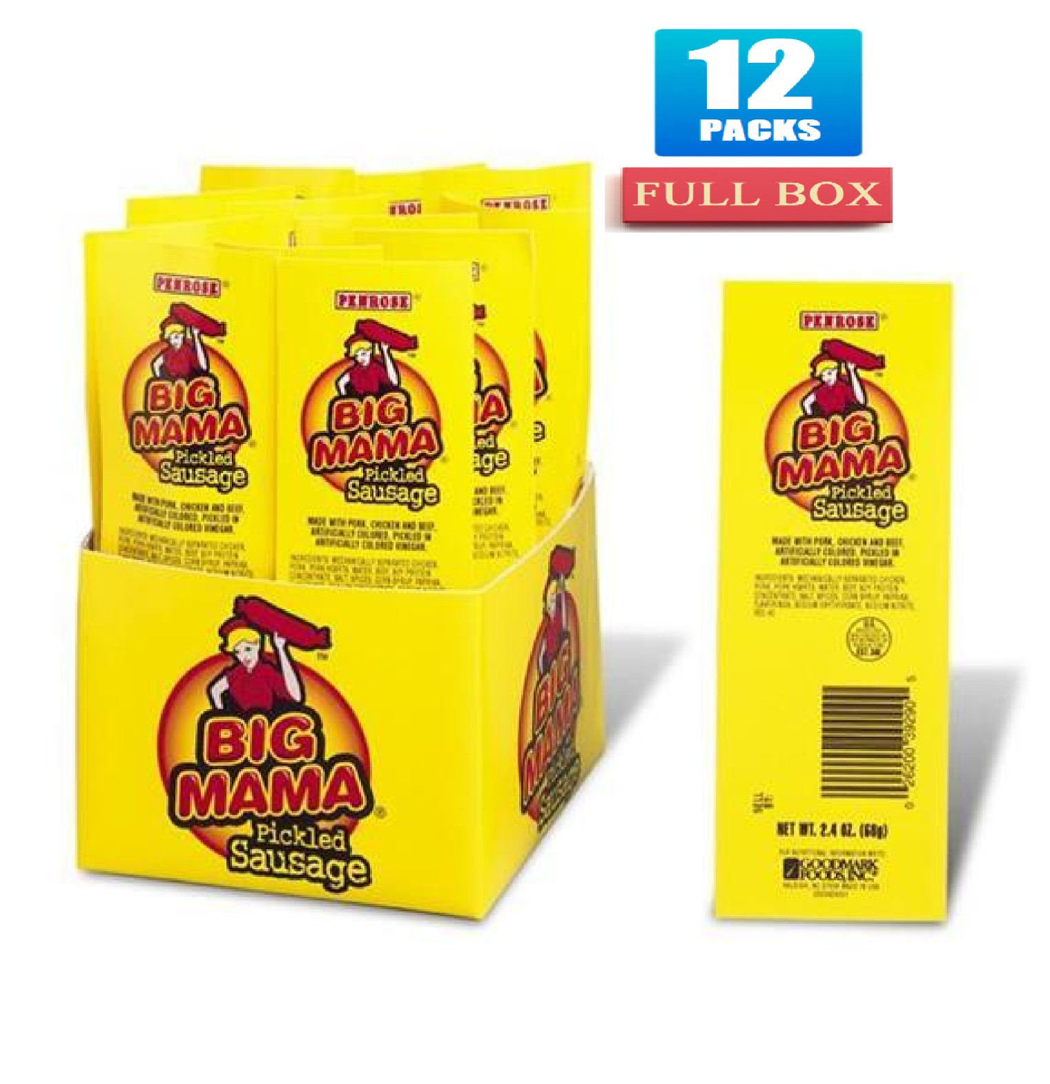 12x Packs Big Mama Pickled Sausage Box - 2.4oz Each