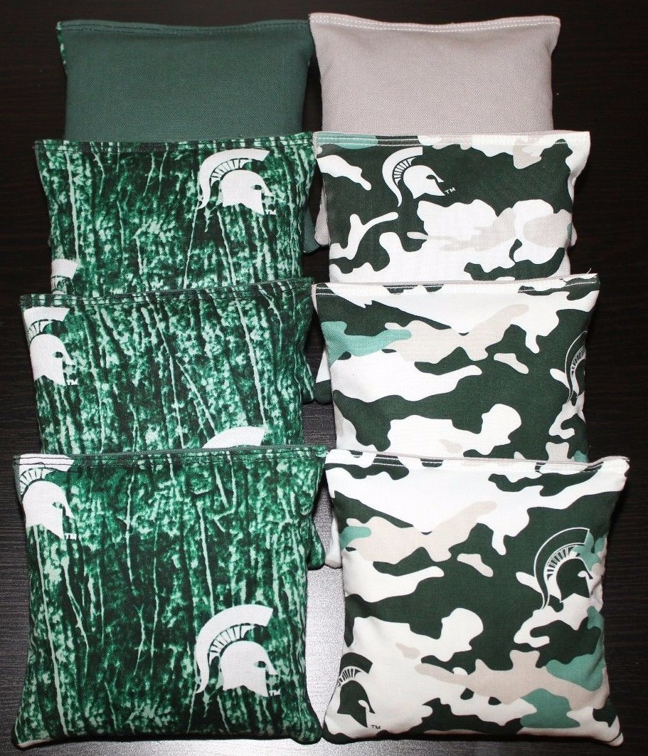 8 CORNHOLE BEANBAGS made w Michigan State University Fabric ACA Reg Bags