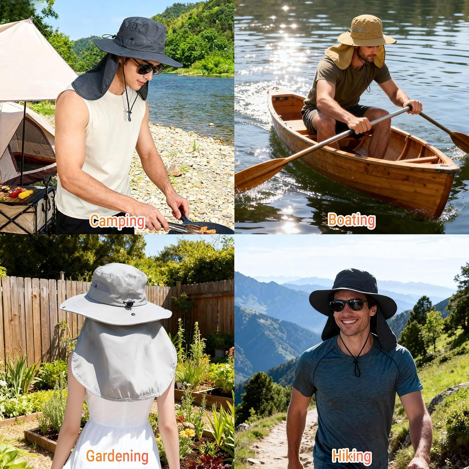 UPF 50+ Sun Hats for Men and Women with Neck Flap and Wide Brim