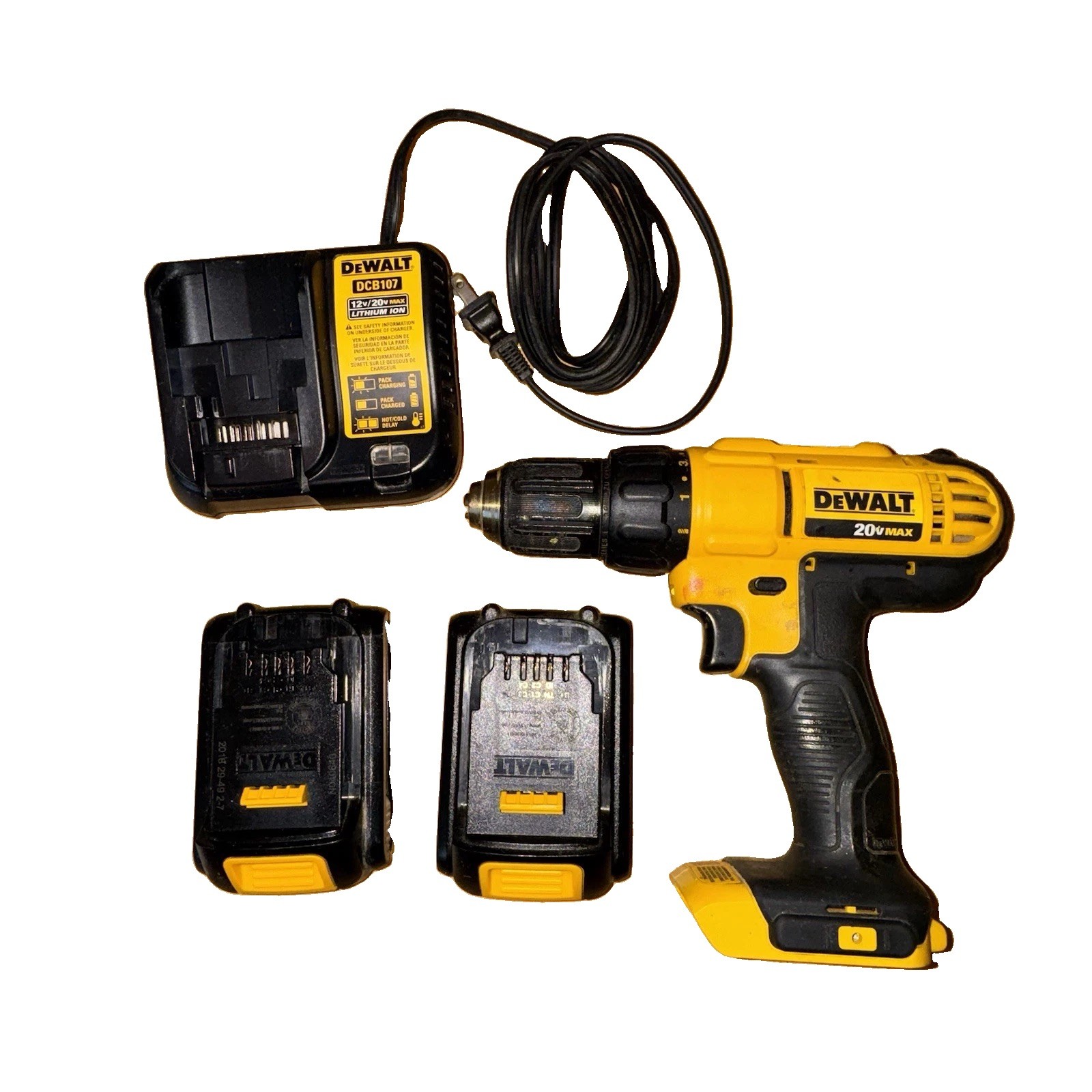 DEWALT DCD771 20V Cordless Drill/Driver w/ 2 batteries