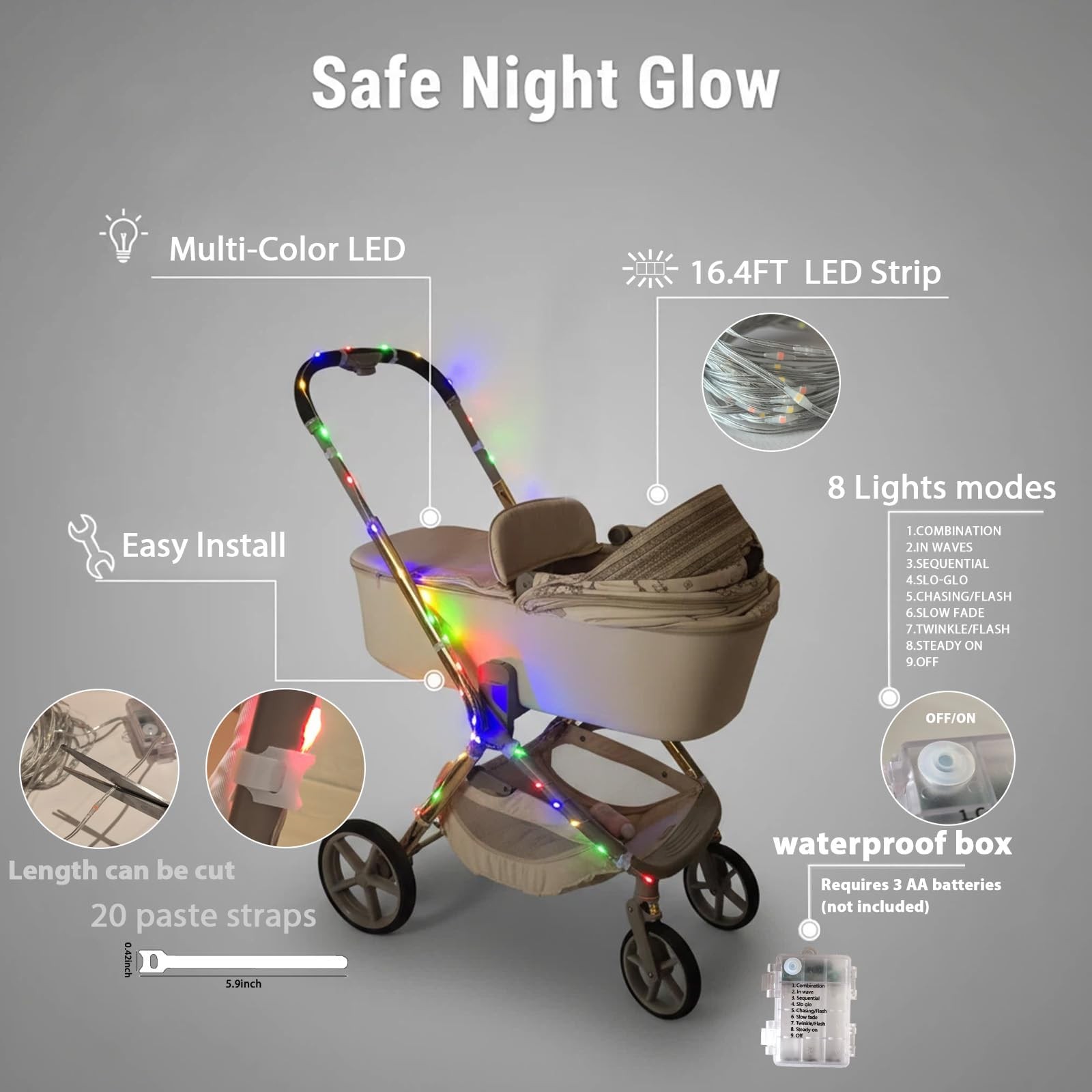 NANBEITONG LED Stroller Lights Multicolored