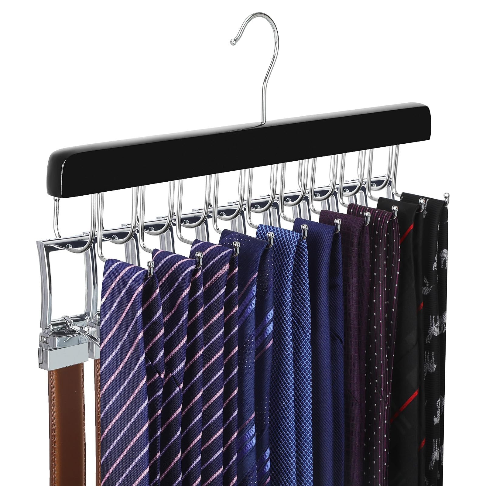 TOPIA HANGER 20 Hooks 2 in 1 Belt Tie Hanger for Closet Max 30 Belts with 30 ...