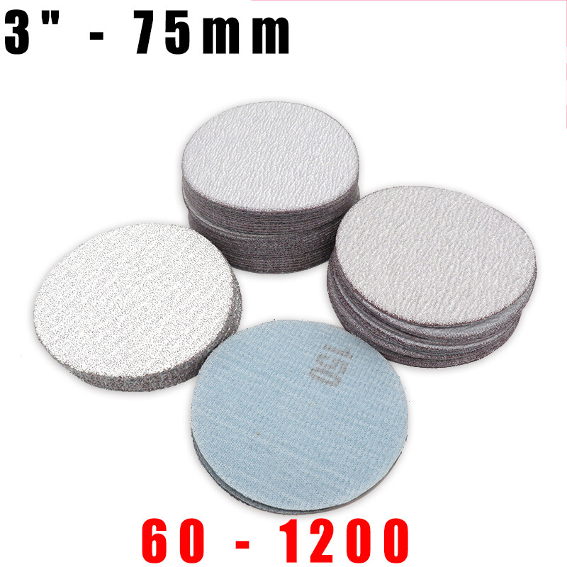 3" - 75mm Dry Sanding Disc Sandpaper Hook & Loop Pad Sheet Grit P60 - 1200 White