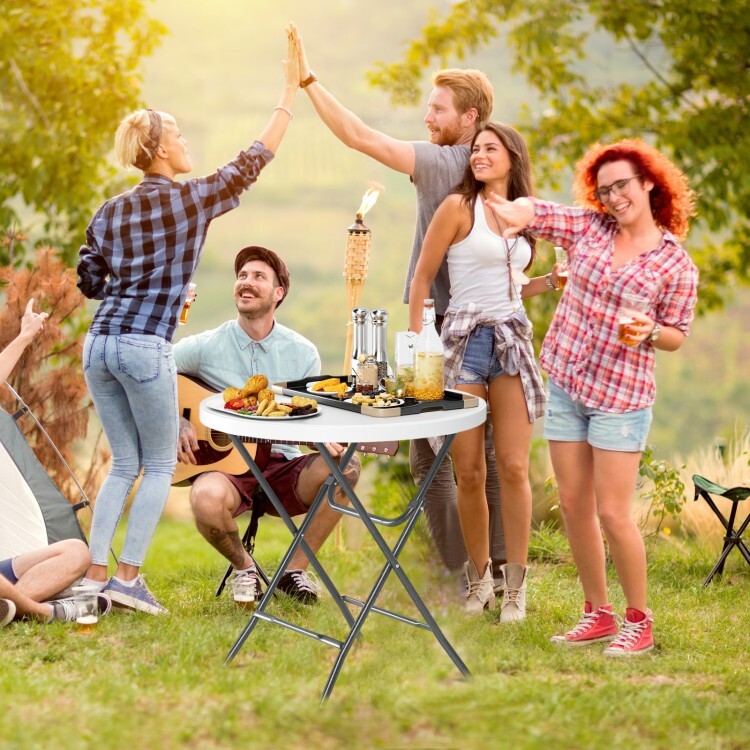 32" Outdoor Folding Portable Round Dining Table Picnic Table w/Thick Table Top