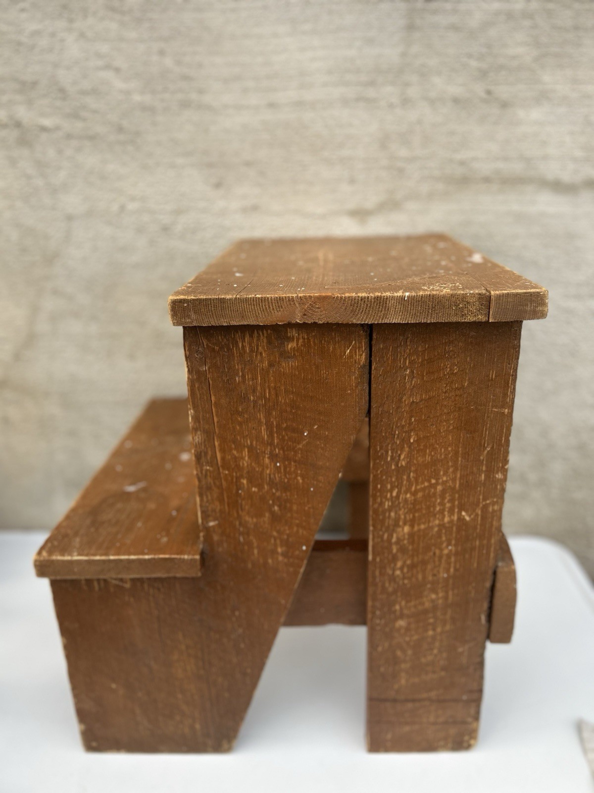 Vintage Rustic Solid Wood 2-Step Stool Farmhouse Bench Plant Stand Brown 19+