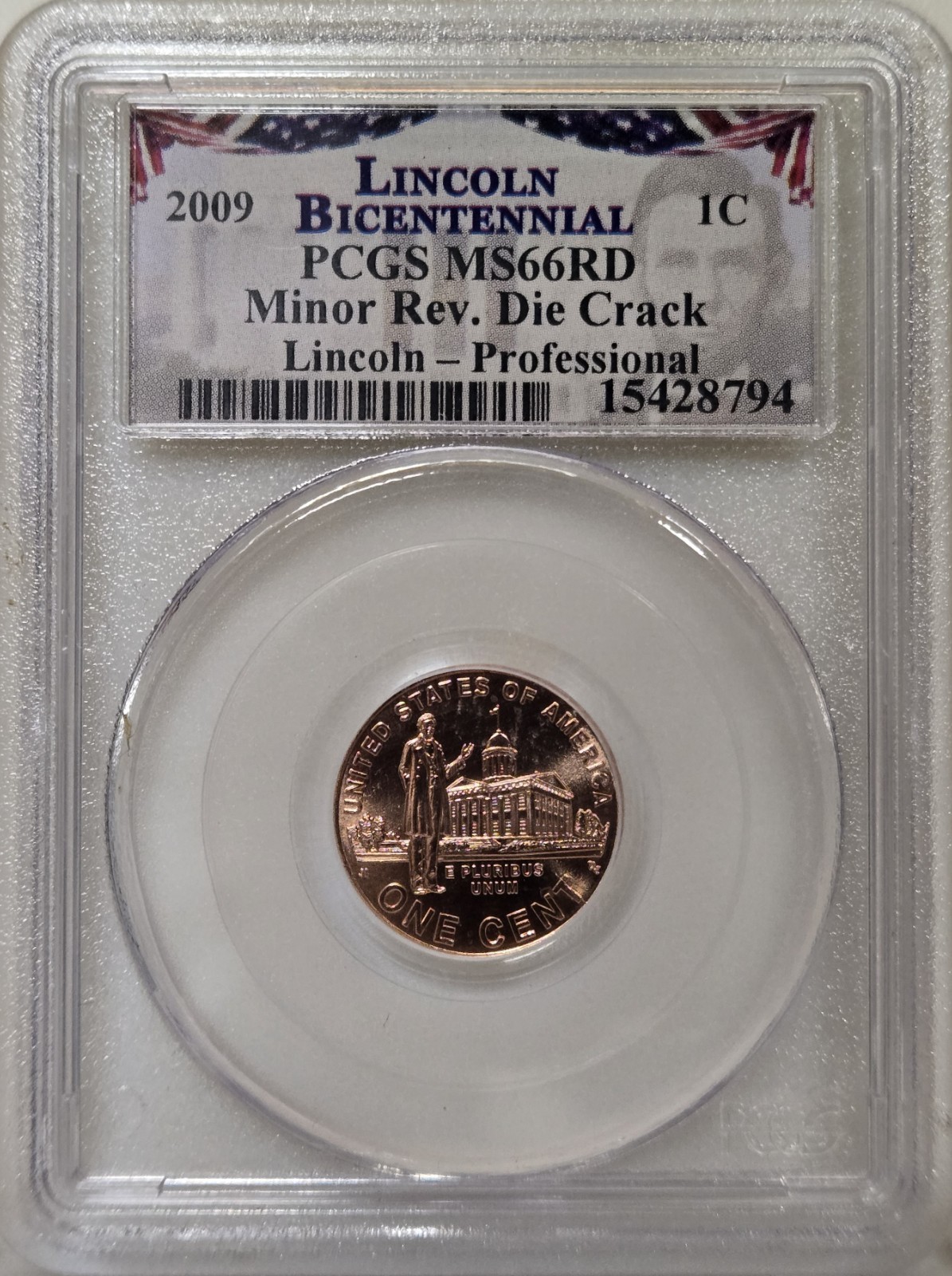 2009 1C PCGS MS66RD - Lincoln Bicentennial  Professional - Minor Rev. Die Crack