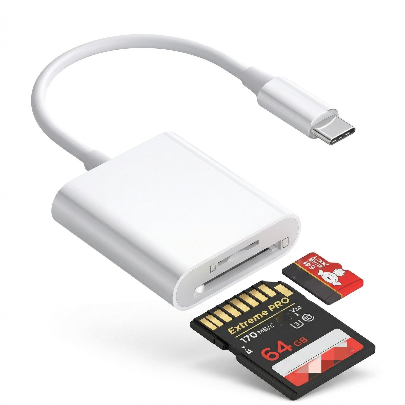 USB-C SD Card Reader, Type C Supports and MicroSD White