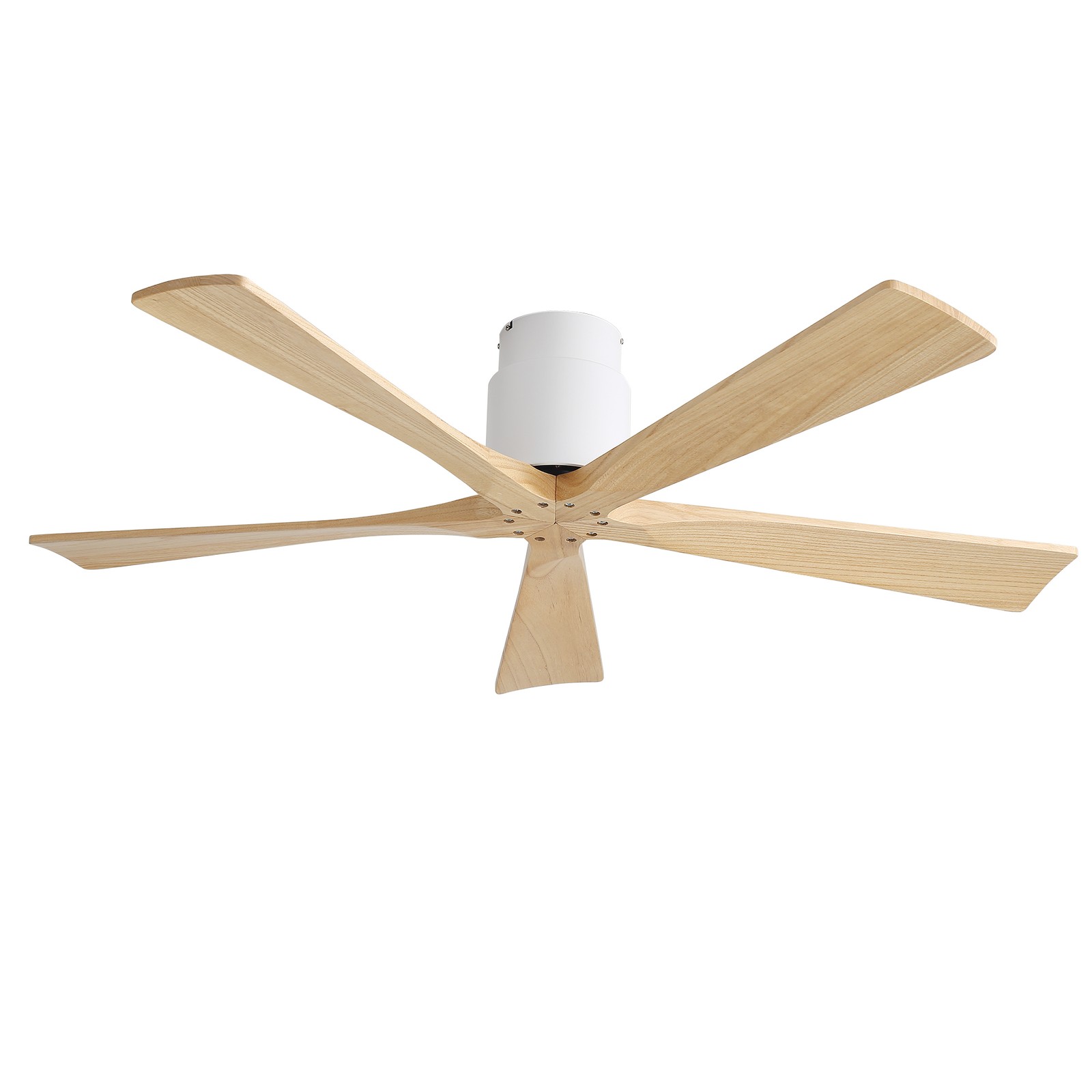 52 Inch Matte White Ceiling Fan No Light Natural Solid Wood Blades - Reversible