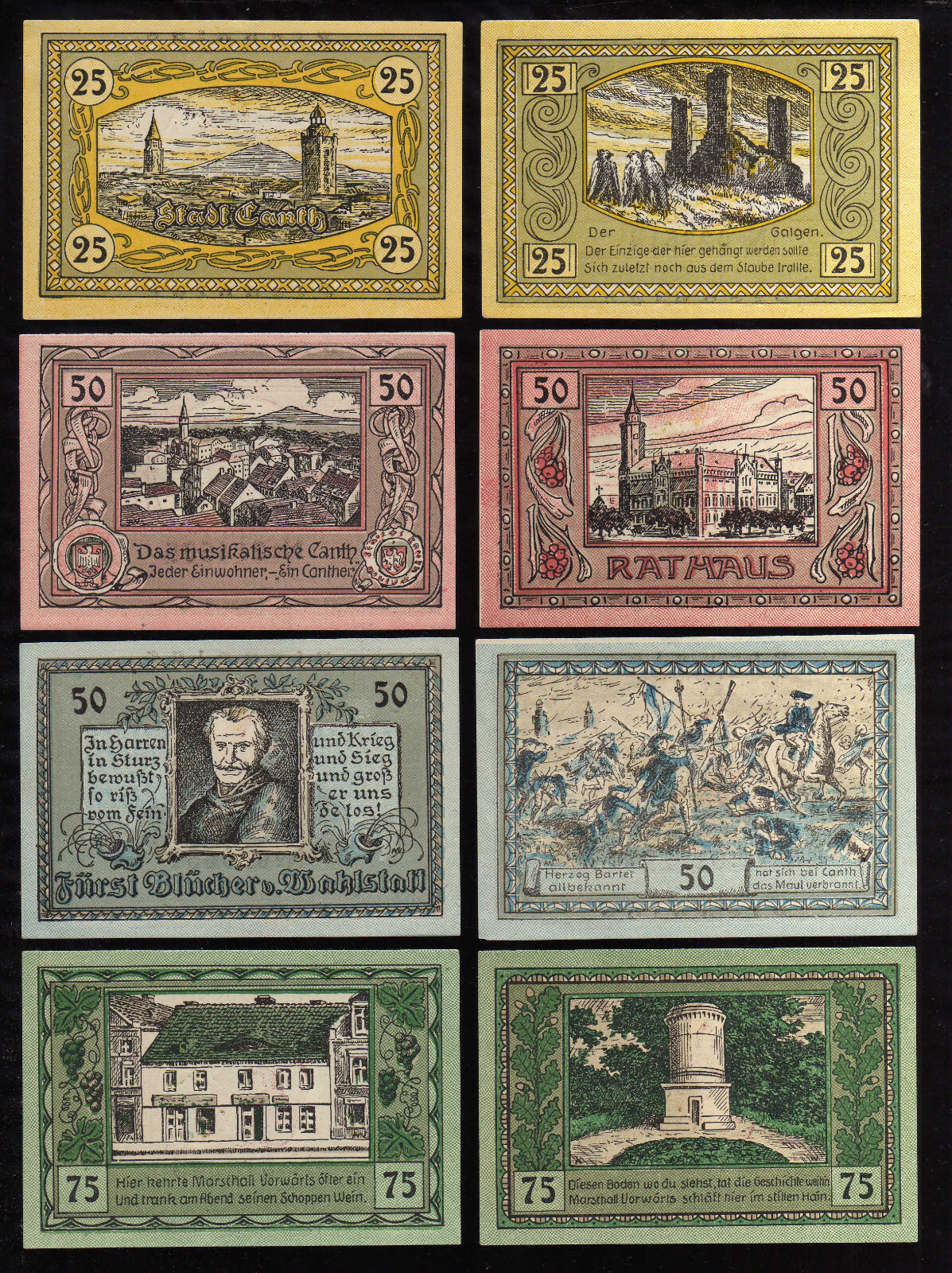 CANTH (Kąty Wrocławskie)  - GERMANY NOTGELD  -   2 x 25, 4 X 50, 2 x 75 PFENNIG