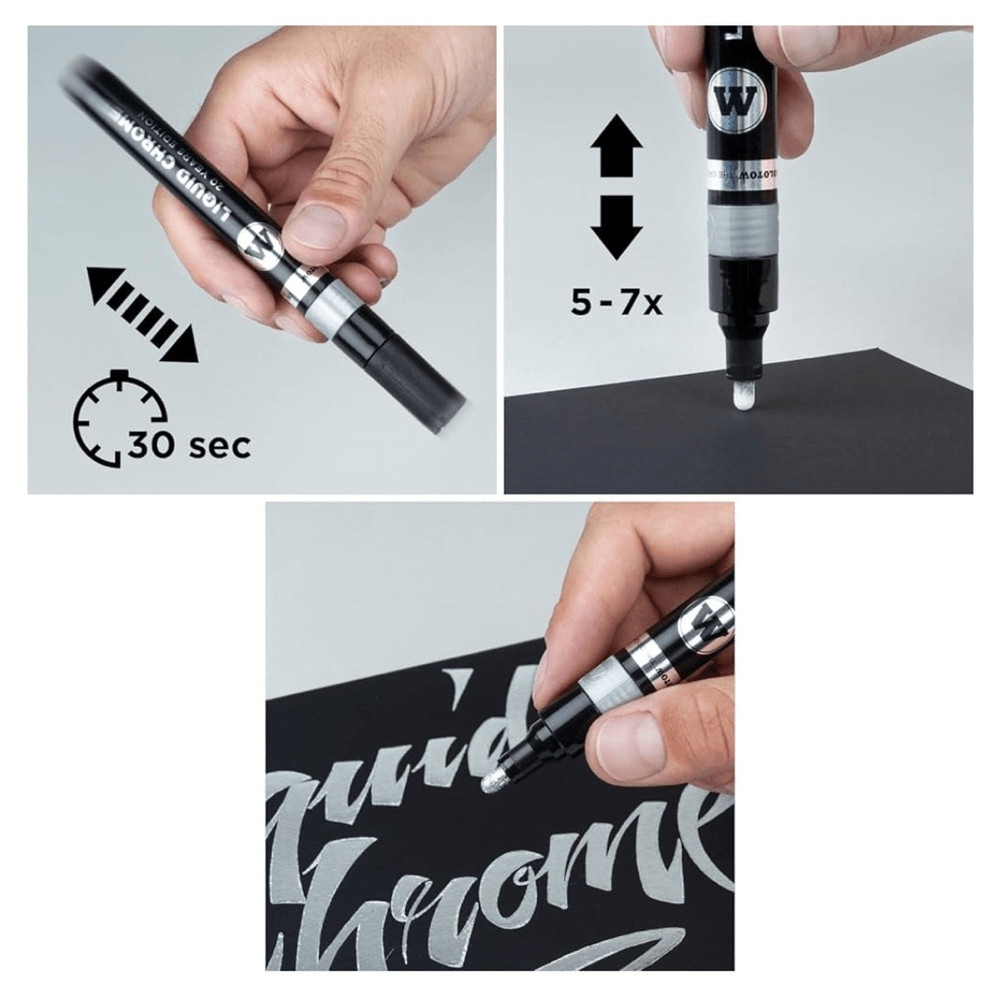 Molotow Liquid Chrome Marker, 2 mm, with Special Ink Mirror Effect. 3 pack. NIB!
