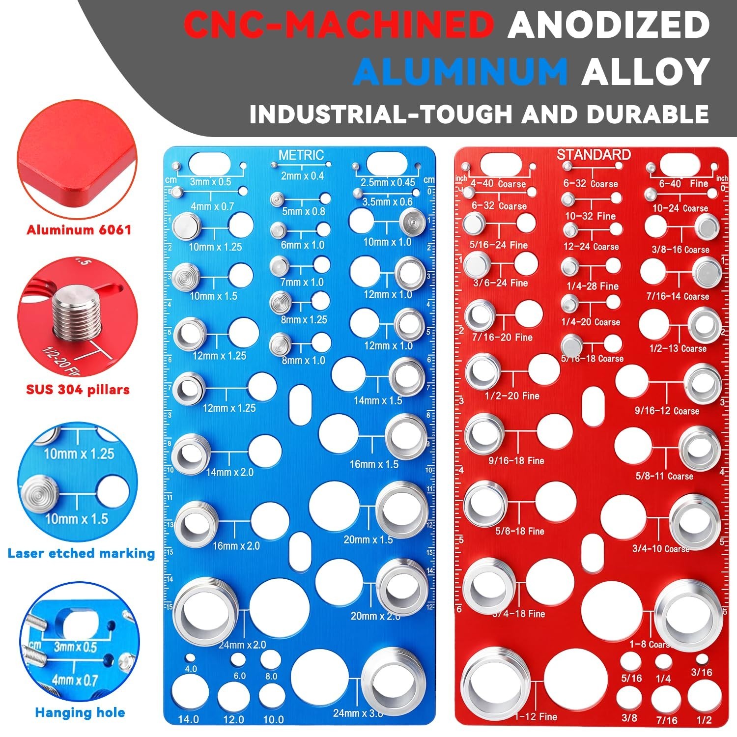 62 Pcs Nut and Bolt Thread Checker - 25 Standard + 25 Metric Thread Gauges
