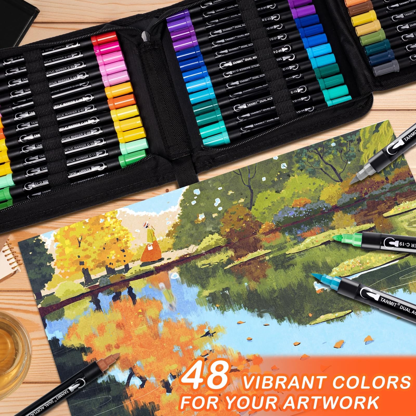 TANMIT 48 Colors Acrylic Paint Pens, Dual 1 Count (Pack of 48), multi-color