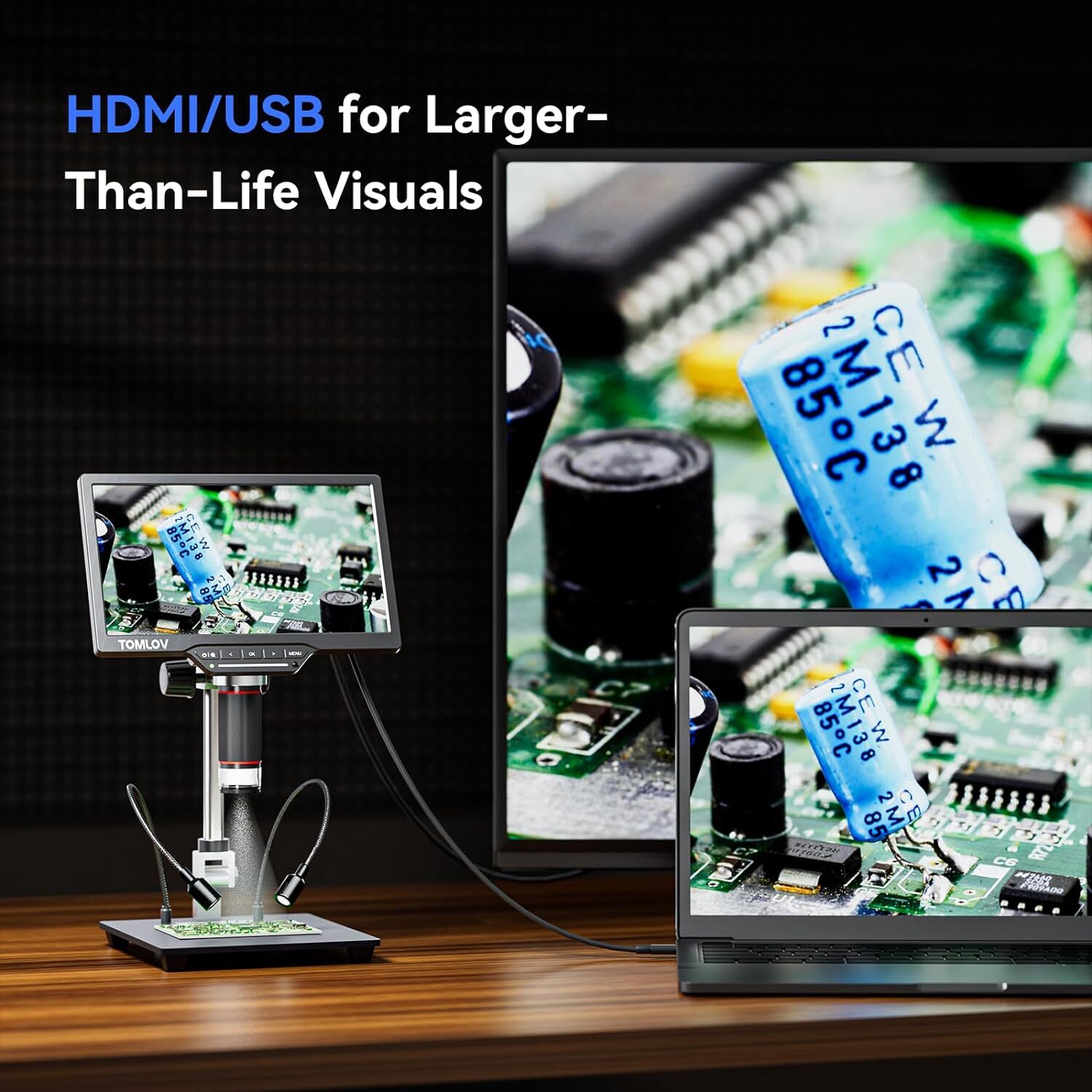 TOMLOV DM202 Max Digital Microscope 1300x HDMI 25MP Video Microscope 10.1"Screen