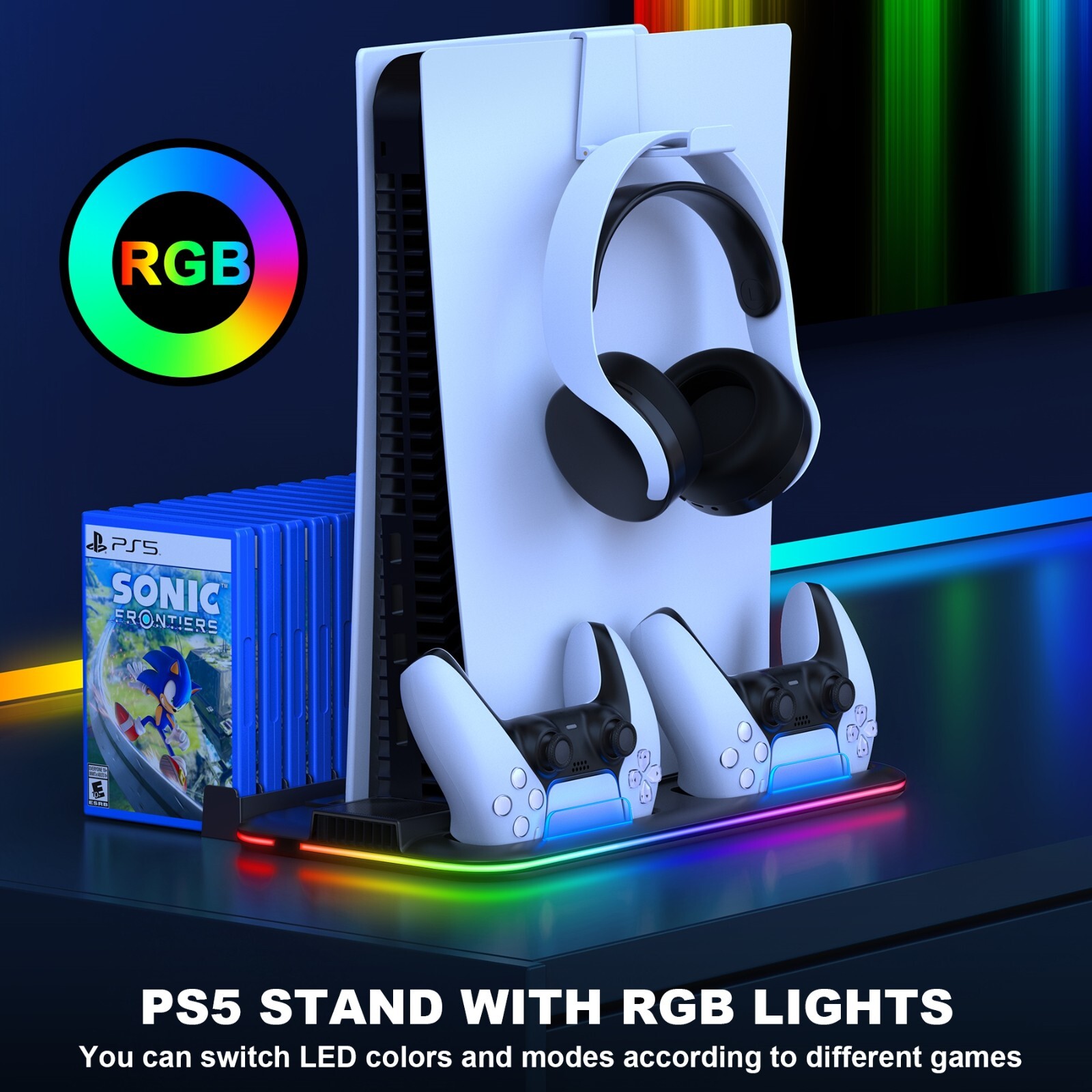 FOR PS5 Slim/Disc&Digital Editions PS5 Slim Controller Charger Stand+Cooling Fan
