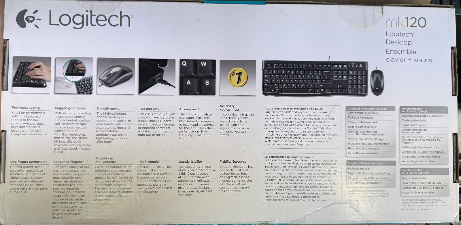 NEW UNUSED MK120 Logitech Full Size USB Wired Keyboard and wired Mouse