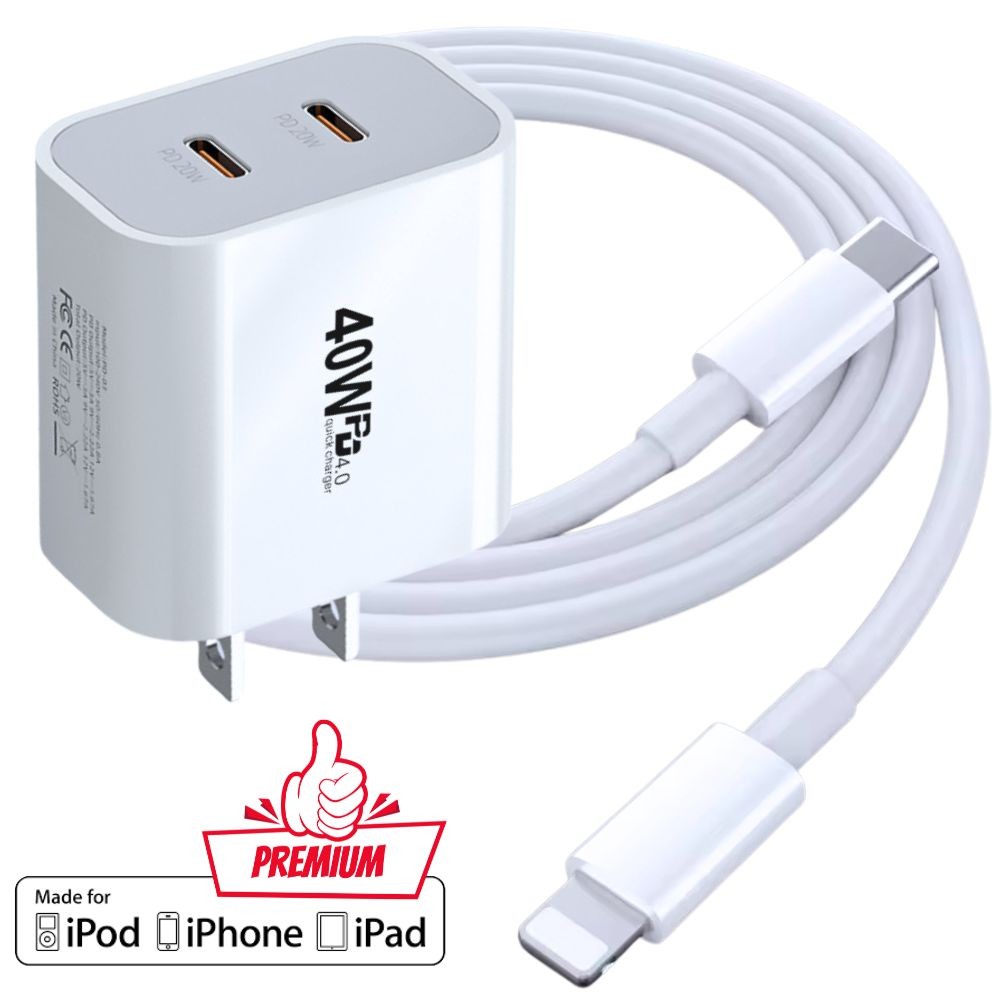 40W Fast Charger Block USB Type C Wall Power Adapter For iPhone 14 13 12 11 XR 8