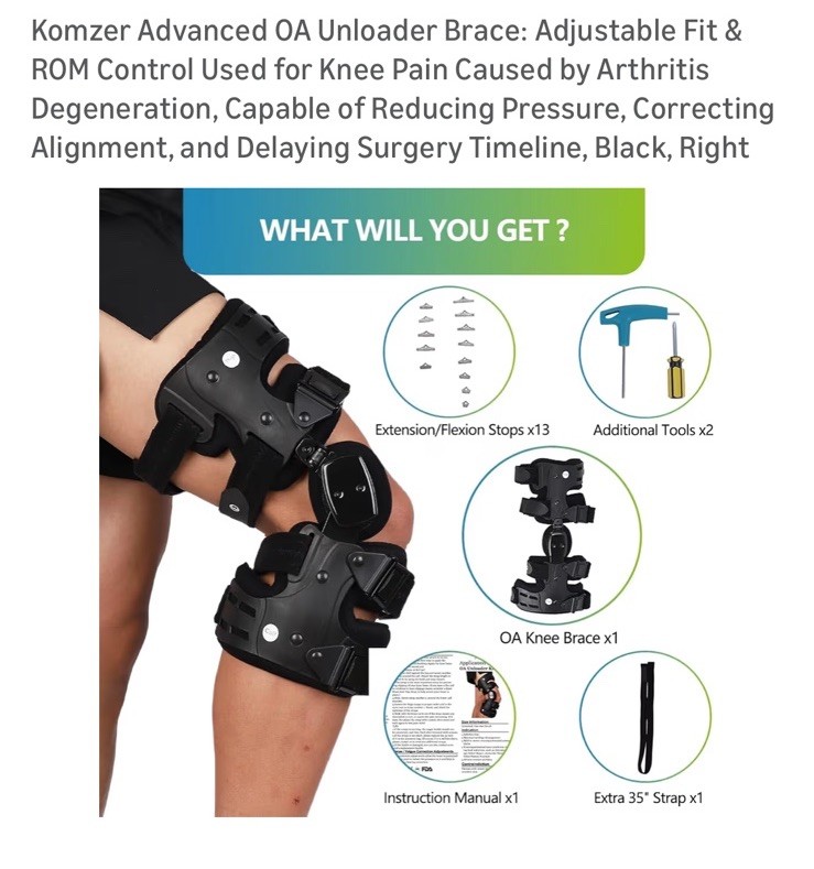 Komzer Advanced OA Unloader Brace: Adjustable Fit & ROM Control Used for Knee...