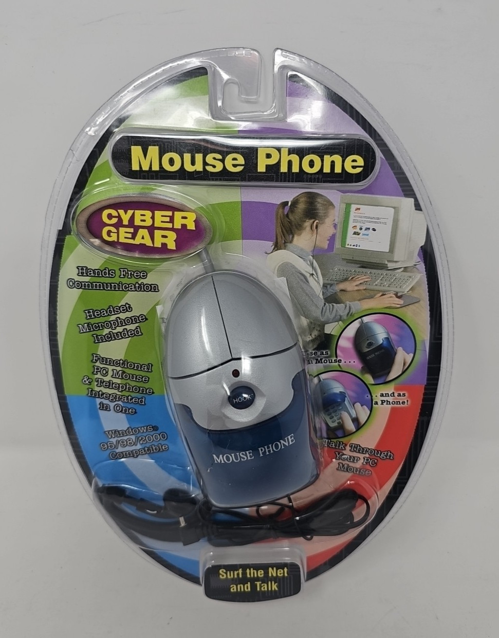 NEW Vintage Cyber Gear Mouse Phone Old Stock PS2 Connector Blue Surf Net & Talk