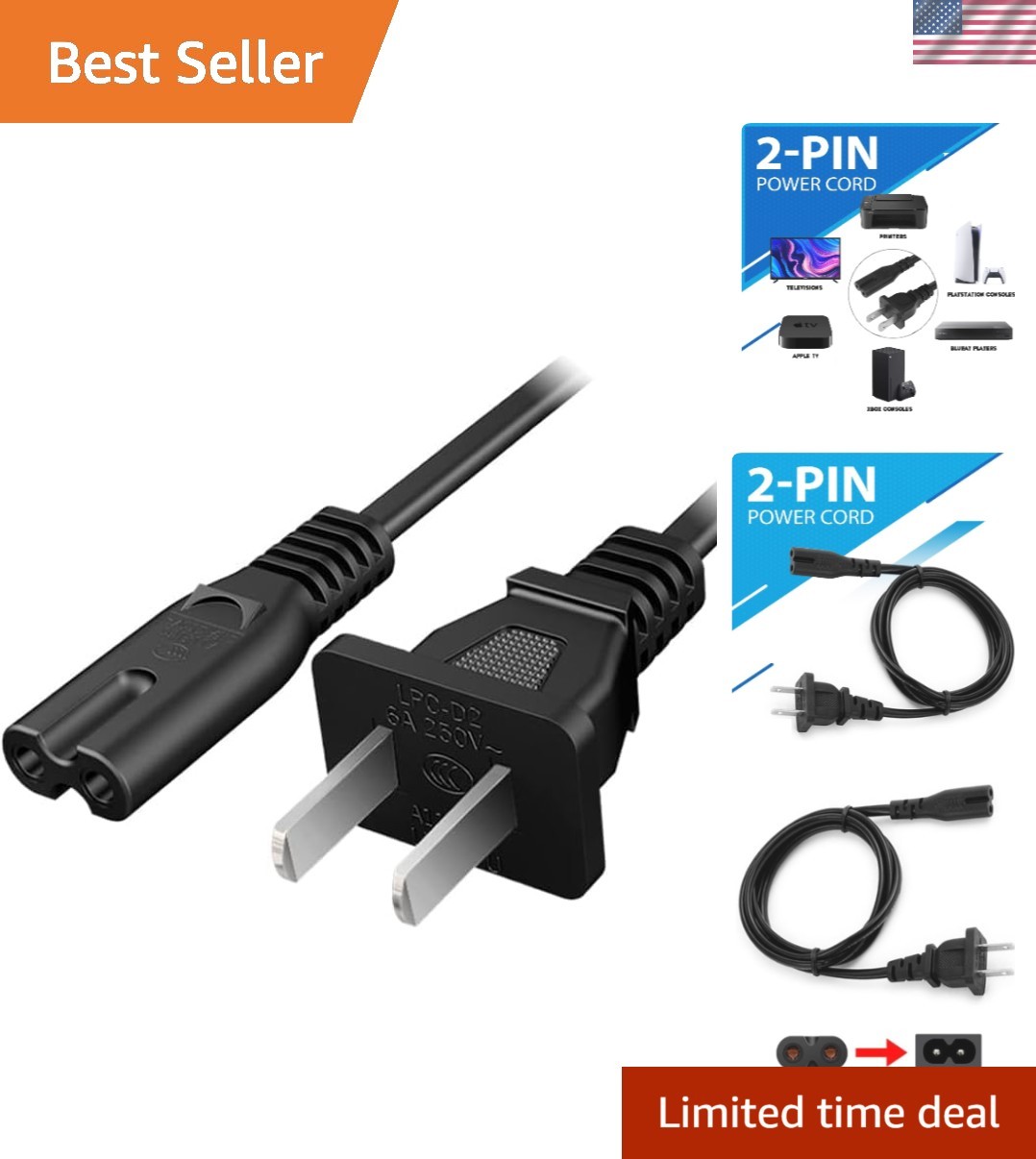 10ft Prong Power Cord for Sony PS5, PlayStation 5, Xbox One S/X Series X/S