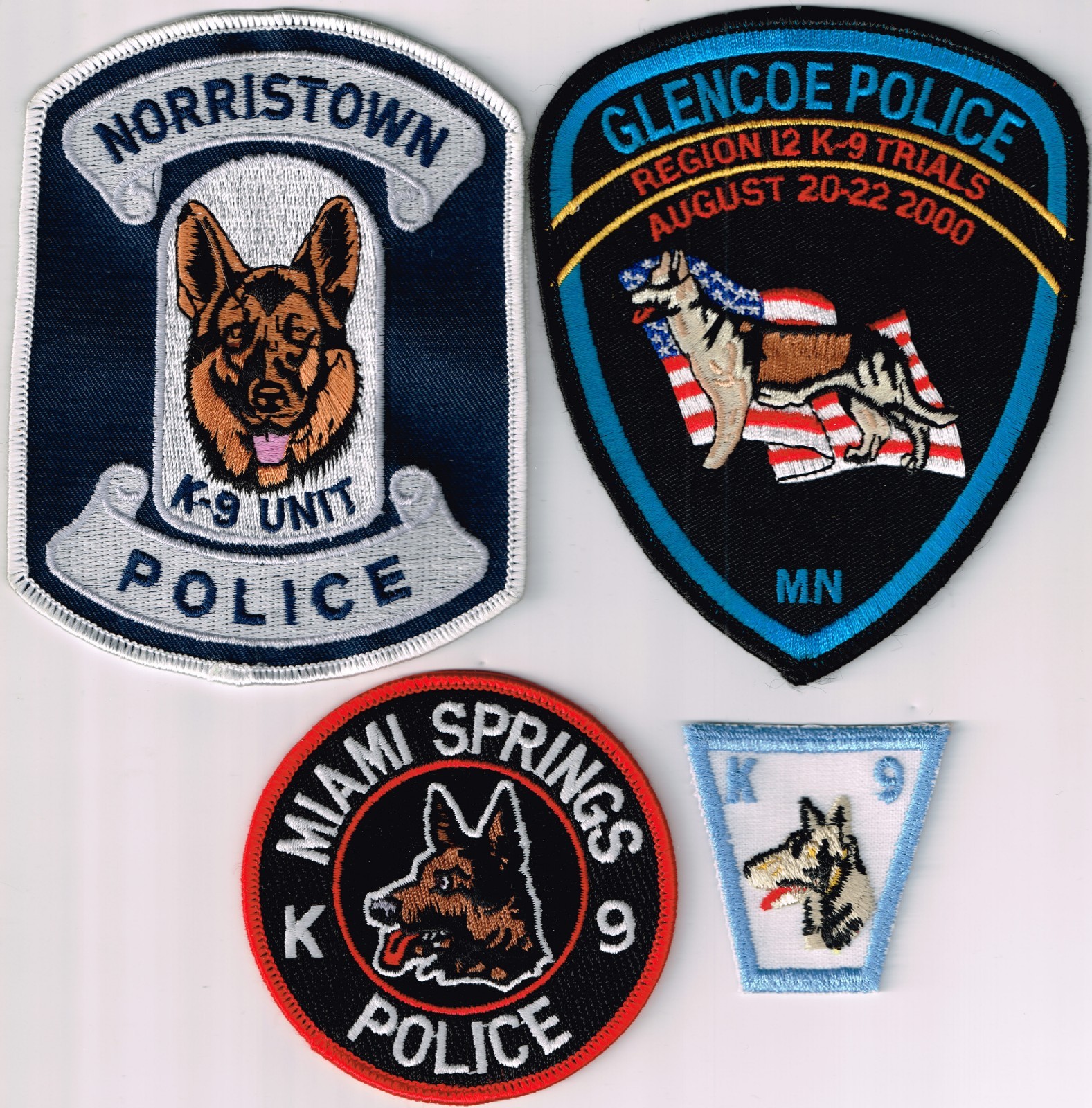 Pick 1 Police K9 patch: Norristown,PA/Miami Springs,FL/Glencoe,MN/Sheffield,AL