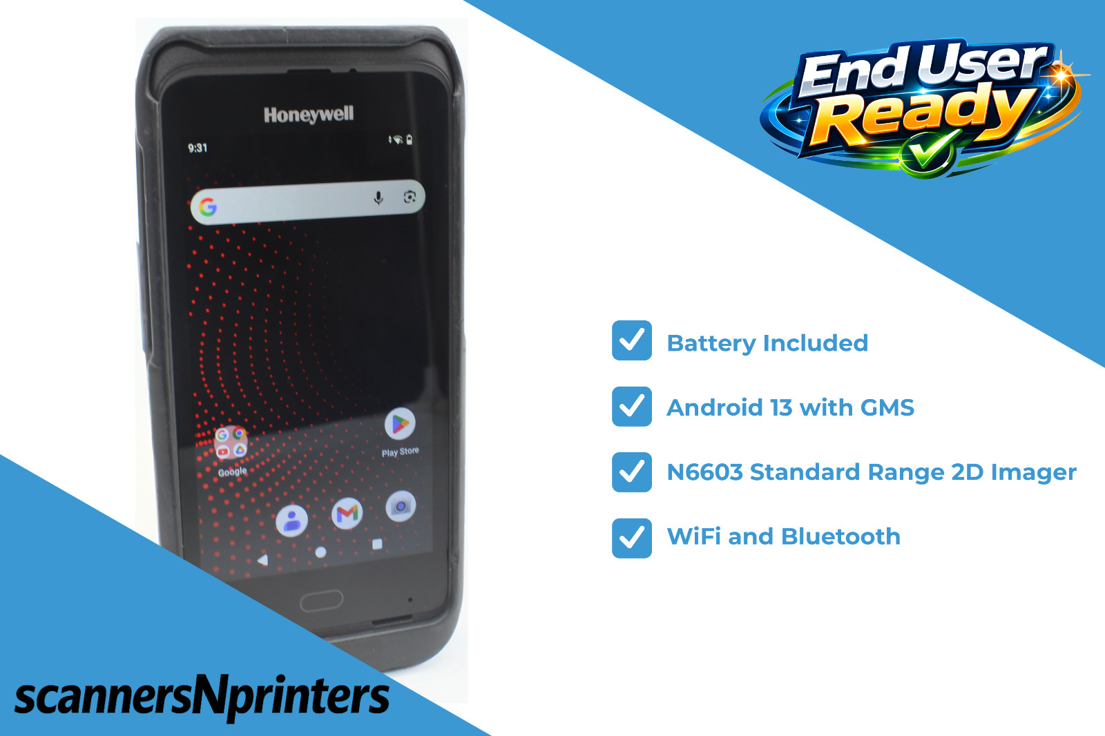Honeywell CT40 Android 13 Mobile Computer CT40-L0N-2SC11AF w/ Battery