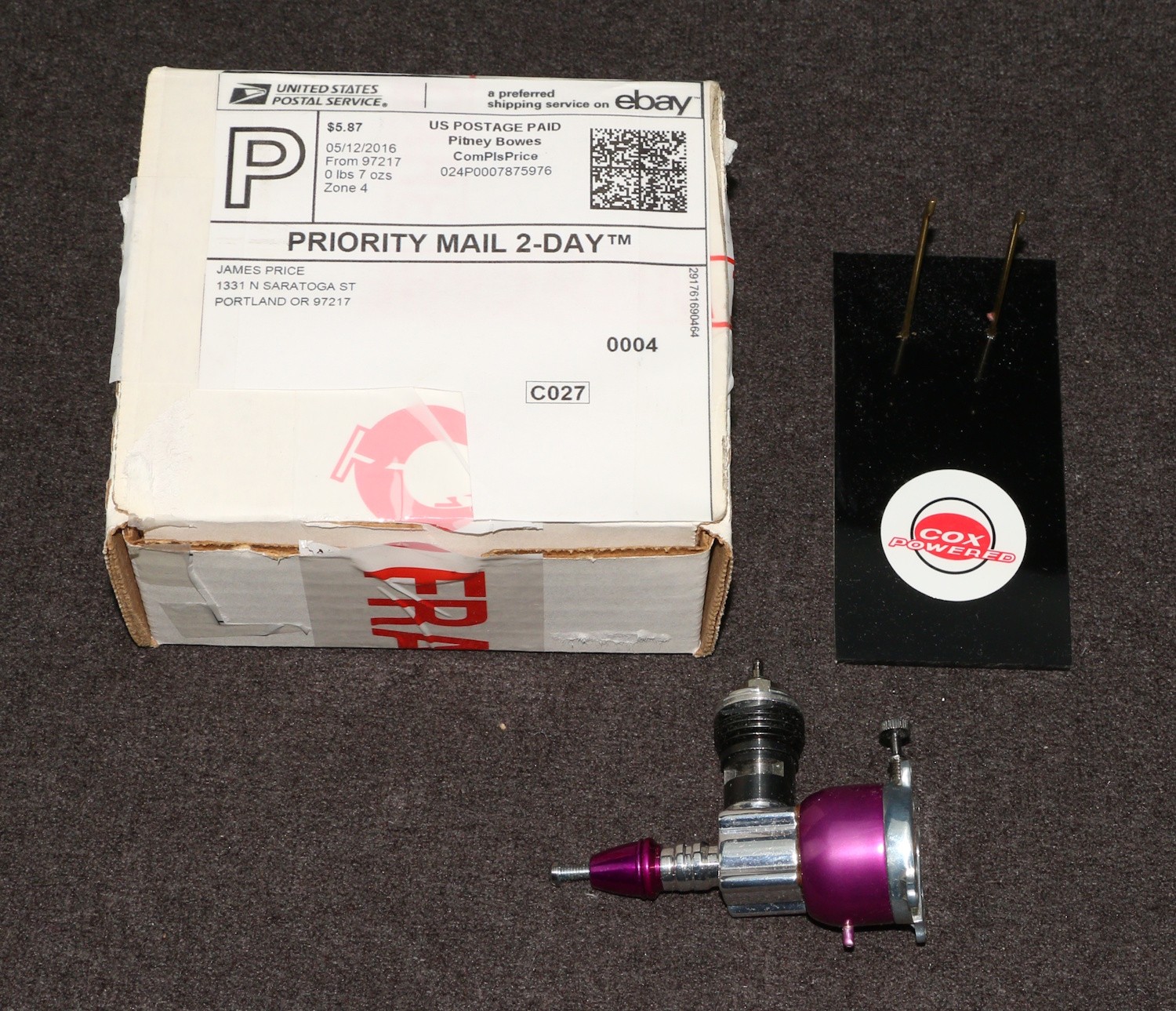 RC Engine Cox Custom .049 Rear Intake Speed Killer Bee Style J Price Purple