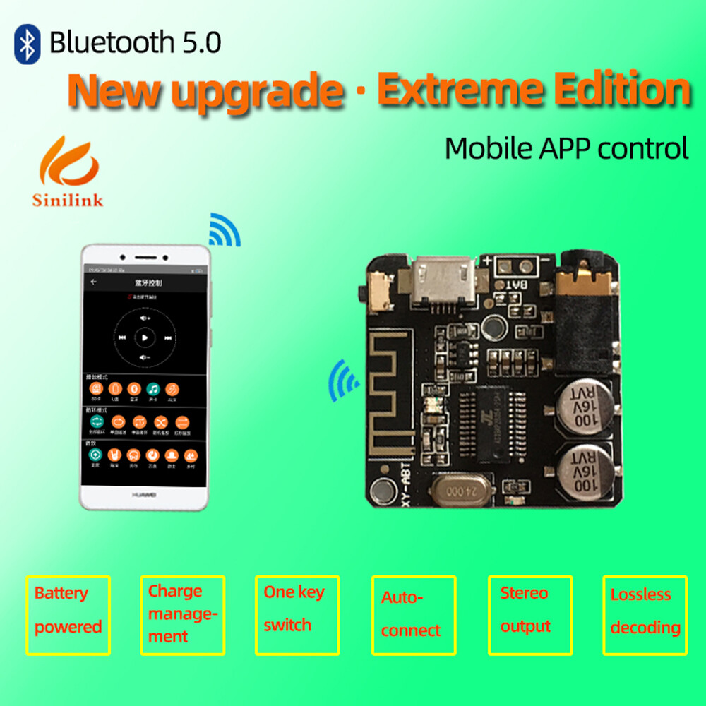 Bluetooth 5.0 Audio Decoder Board MP3 Receiver Module APP Control 3.7-4.2V DC