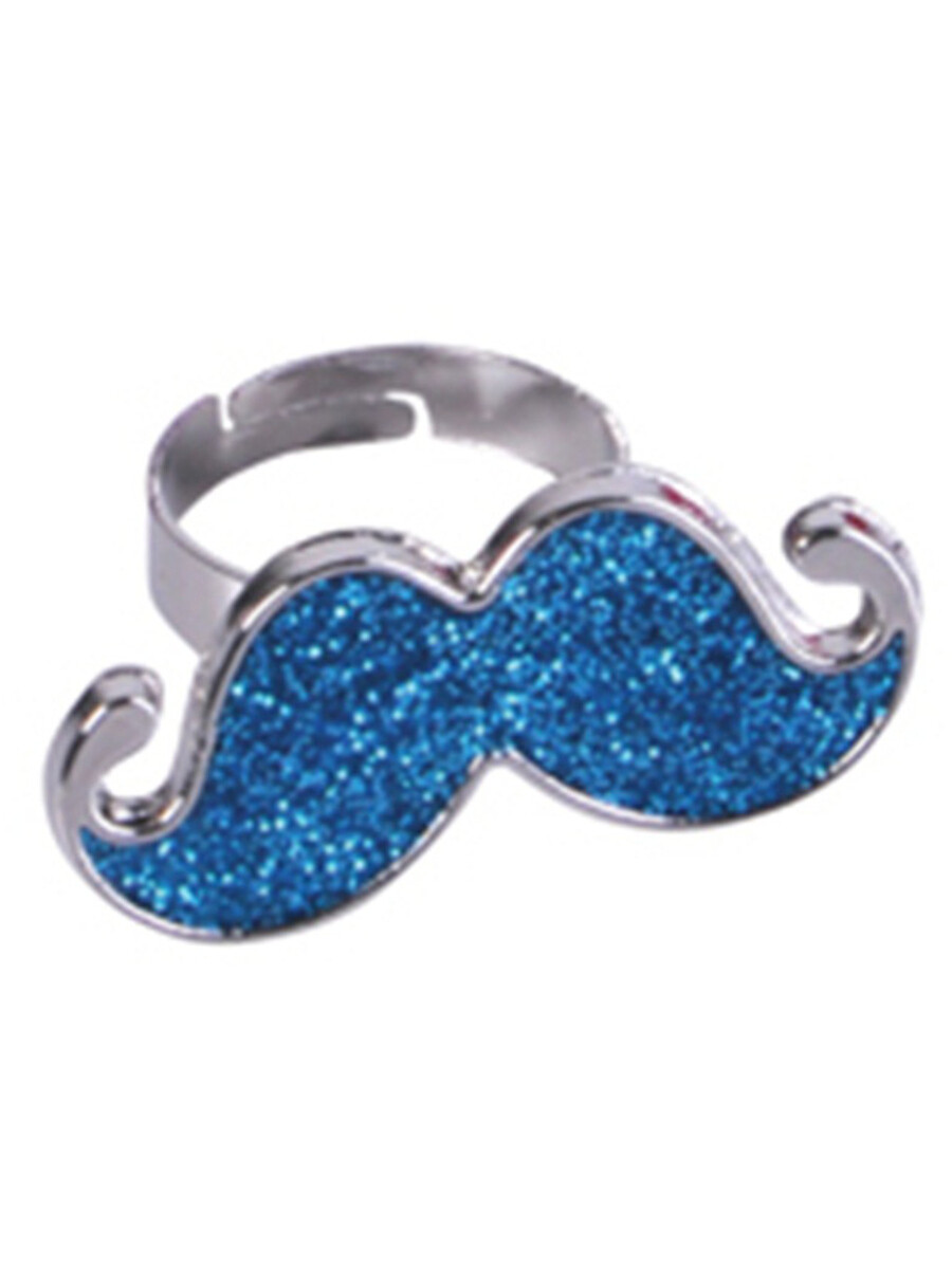 Blue Silver Hipster Trendy Costume Moustache Shiny Sparkle Bling Ring