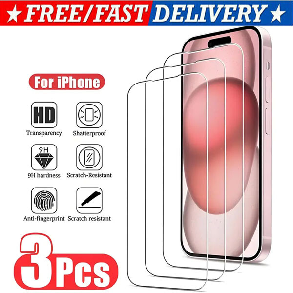 3X Tempered Glass Screen Protector For iPhone 15 14 13 12 11 Pro Max XS XR 8 LOT
