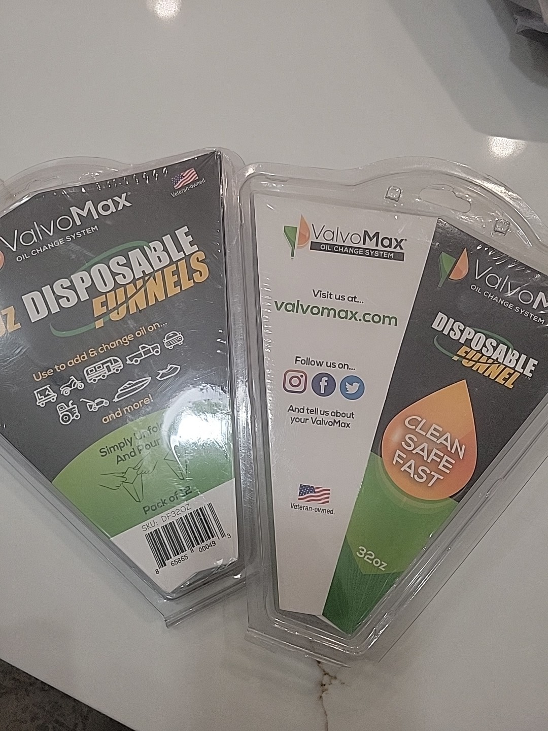 LOT OF 2 New Disposable Oil Change Funnel Clean Safe Fast 32 Ounce