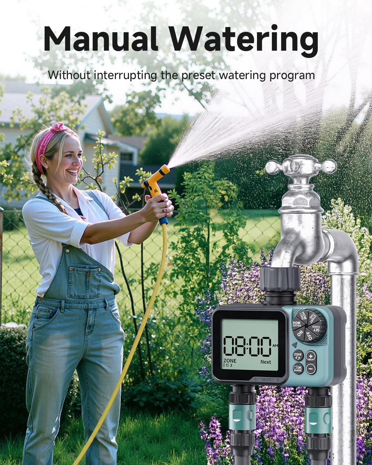 Sprinkler Timer 2 Zone & Digital Water Timer for Garden Hose, Yard, Lawn, Pool