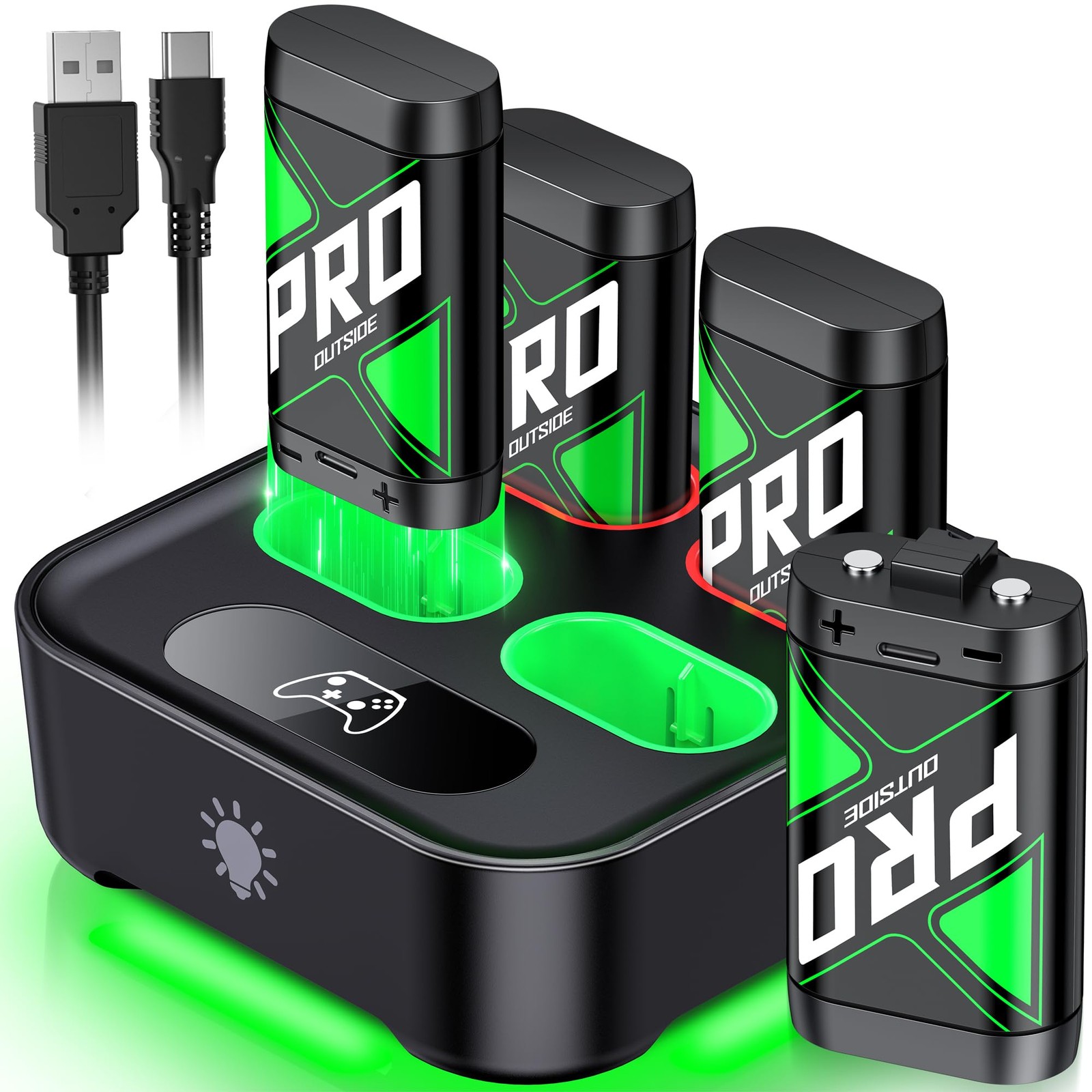 Upgraded Fast Charging Rechargeable Battery Packs with Light Control, 4x4080m...