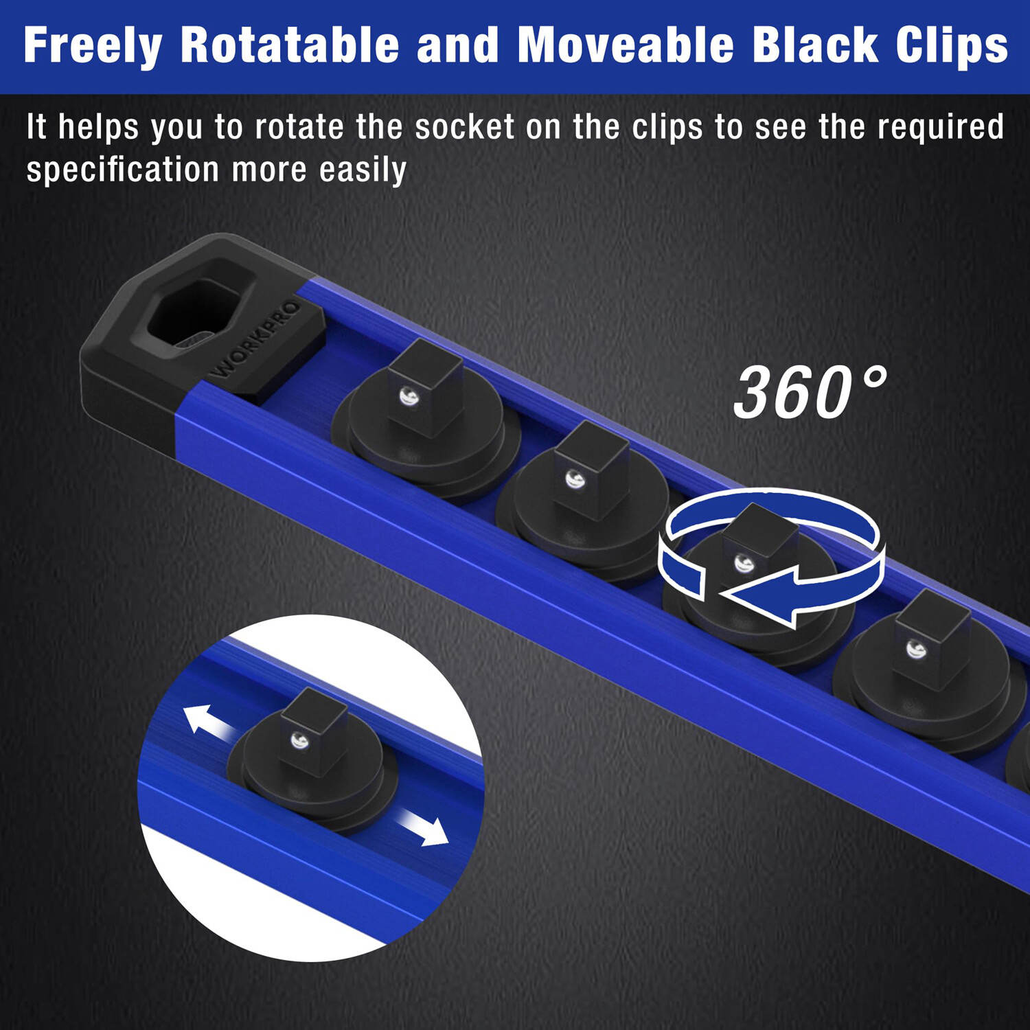 WORKPRO 1/4 Drive Magnetic Socket Organizer Heavy Duty Socket Rail Socket Holder