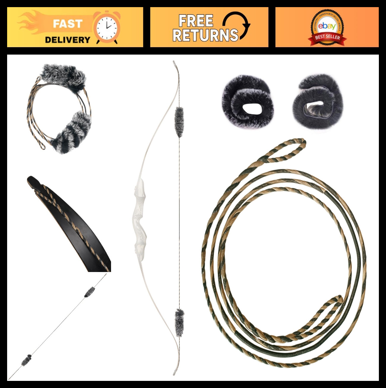 16-Strand Handmade Flemish Bowstring Replacement + Rabbit Fur Silencers for Recu