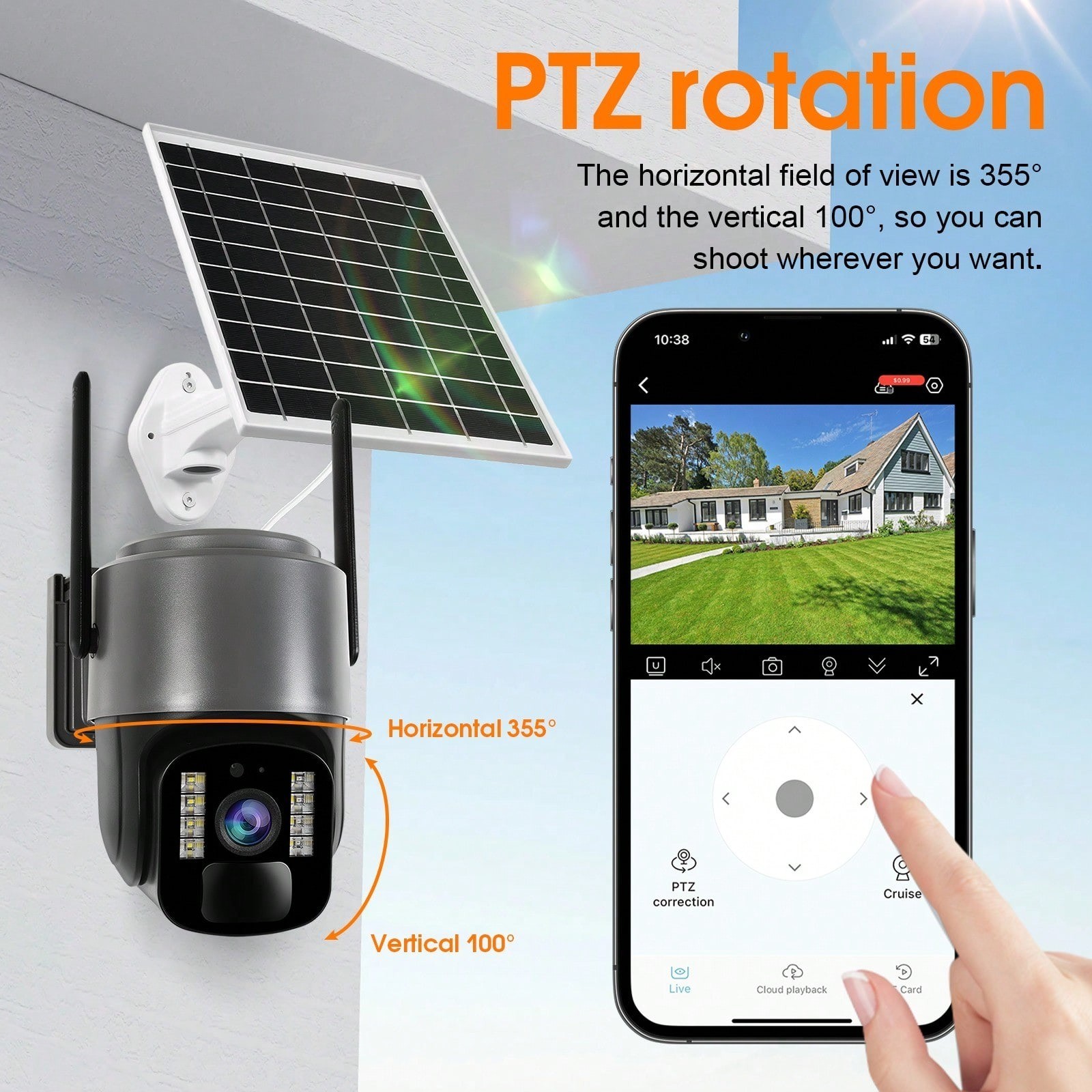 Solar Powered 1440P Wireless Security Camera PTZ 2 Way Audio Night Vision