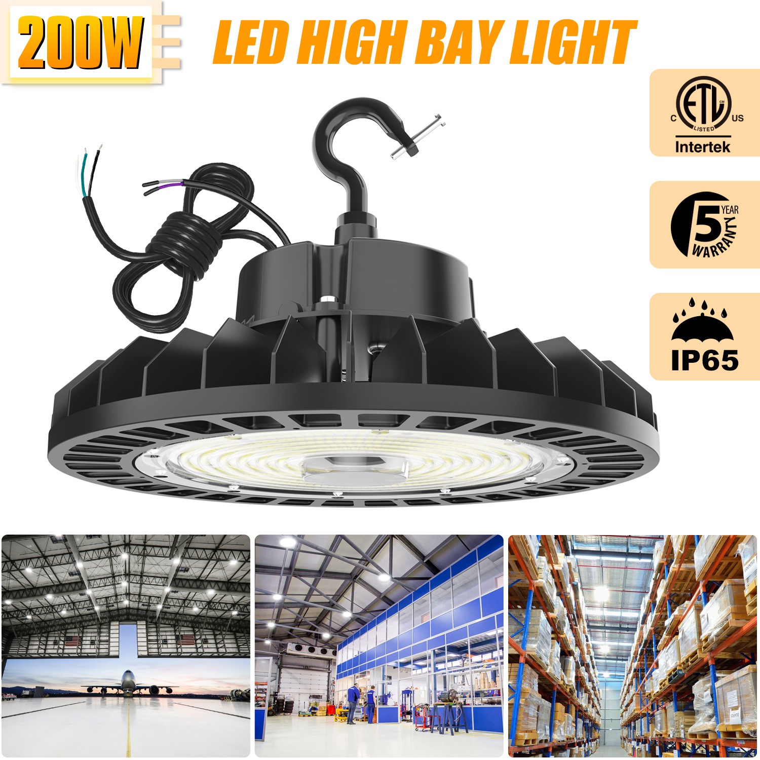 200W UFO Led High Bay Light Dimmable Commercial Warehouse Factory Shop Fixture
