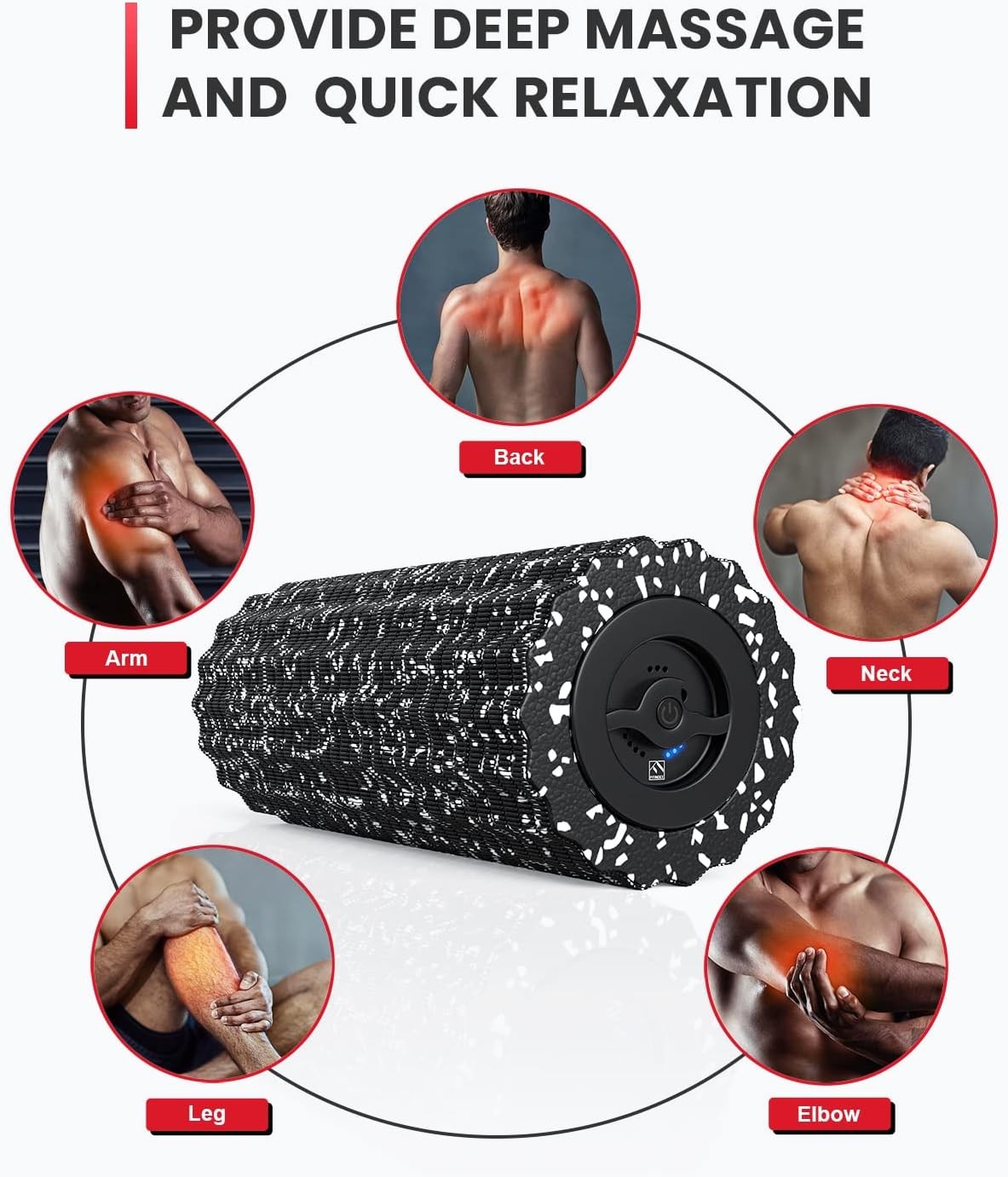 FITINDEX Vibrating Foam Roller, suitable for deep muscle tissue, black.