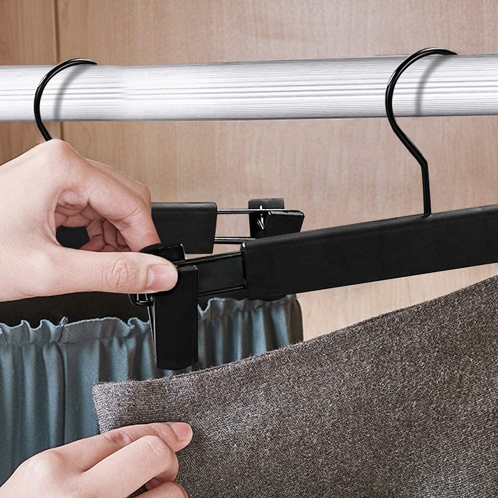 10 Pack Black Pants Hangers with Clips 360 Swivel Hooks Space Saving