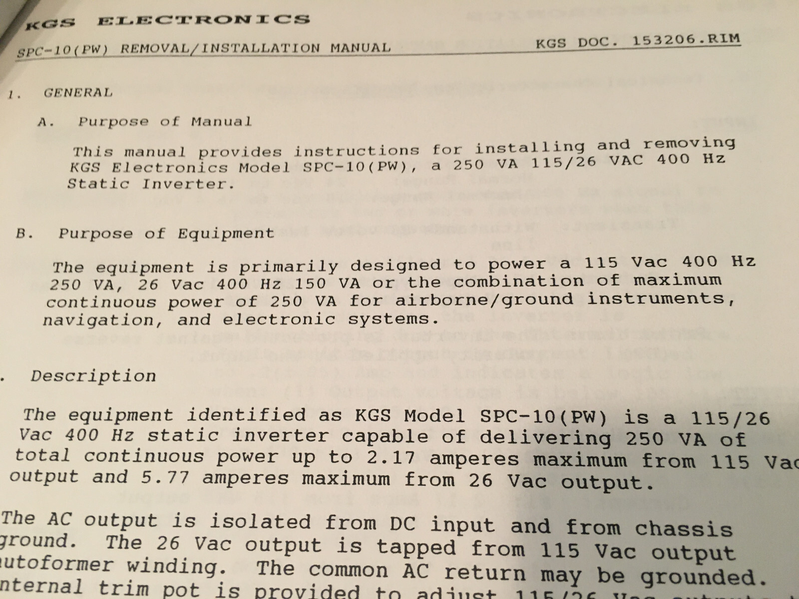 KGS Electronics SPC-10 ( ) Inverter Install Manual