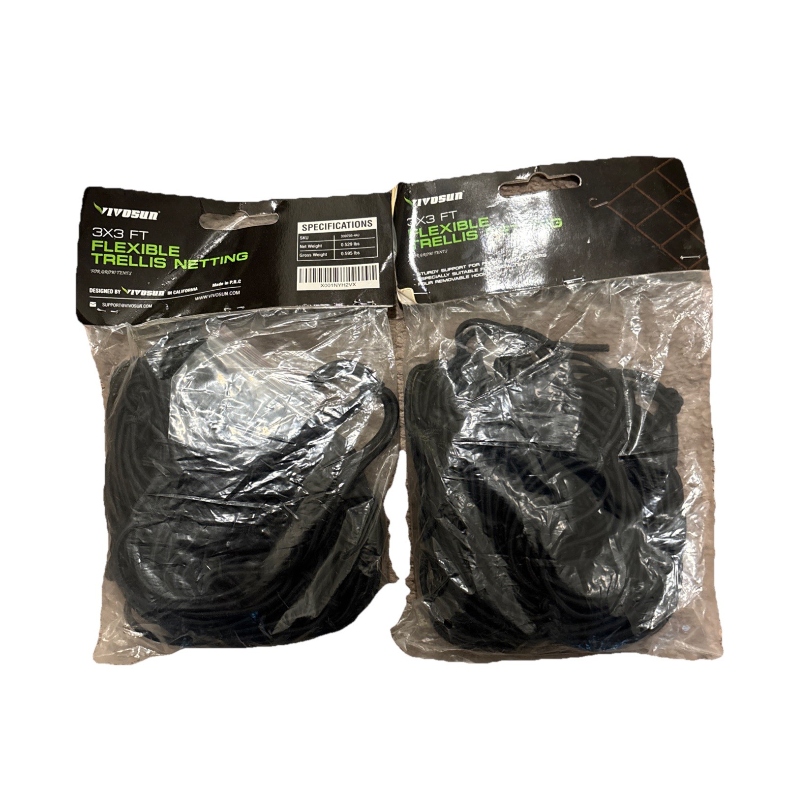 VIVOSUN 2-Pack 3x3FT Elastic Trellis Netting with Hooks for Grow Tents