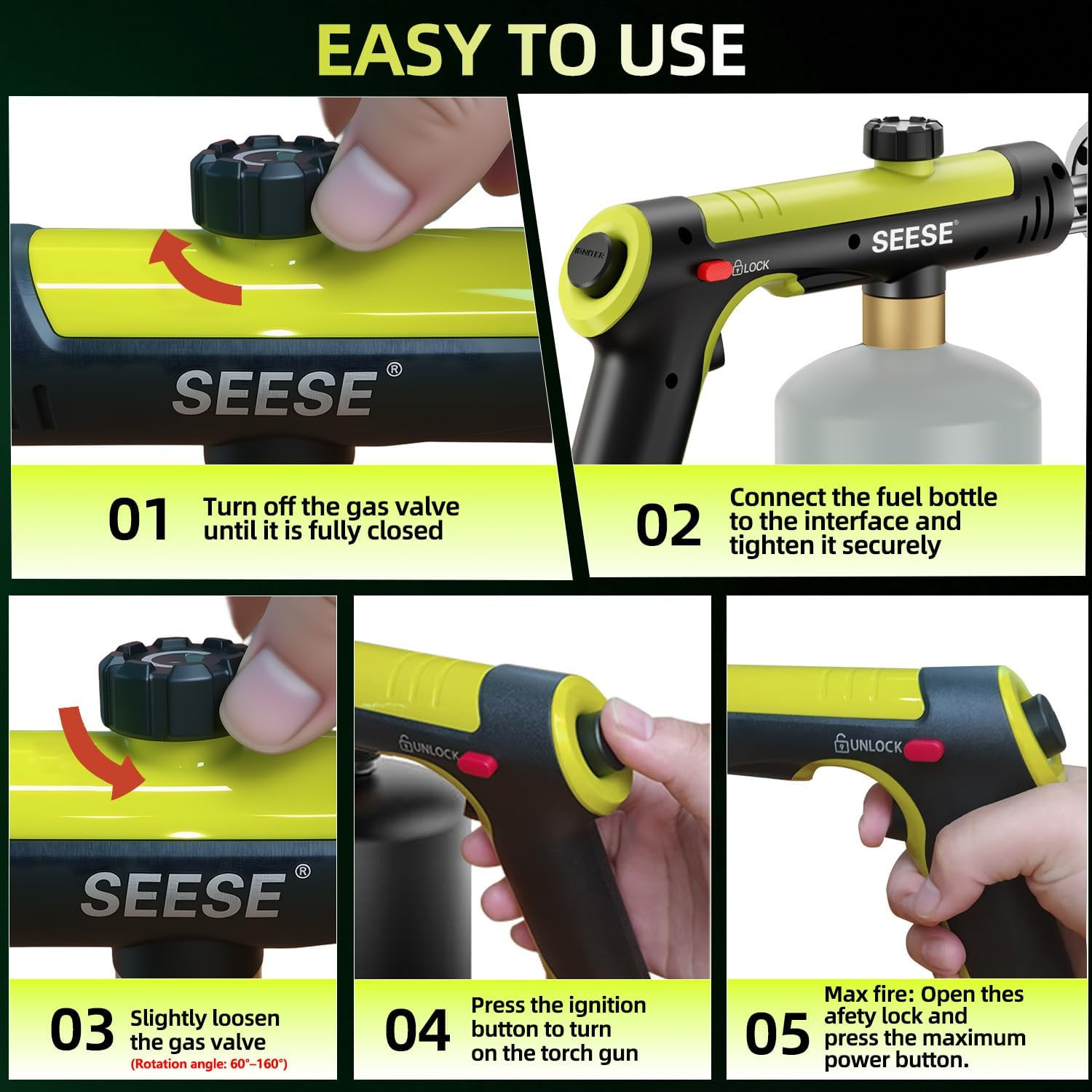 Powerful Propane Torch Gun,Kitchen Cooking Torch with One-Touch Max Fire, Charco