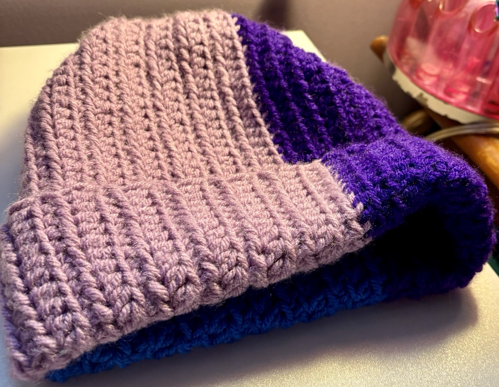 pack of 3! Handmade Knitted Beanies Adult Size Pastel Purple Blue Multicolor