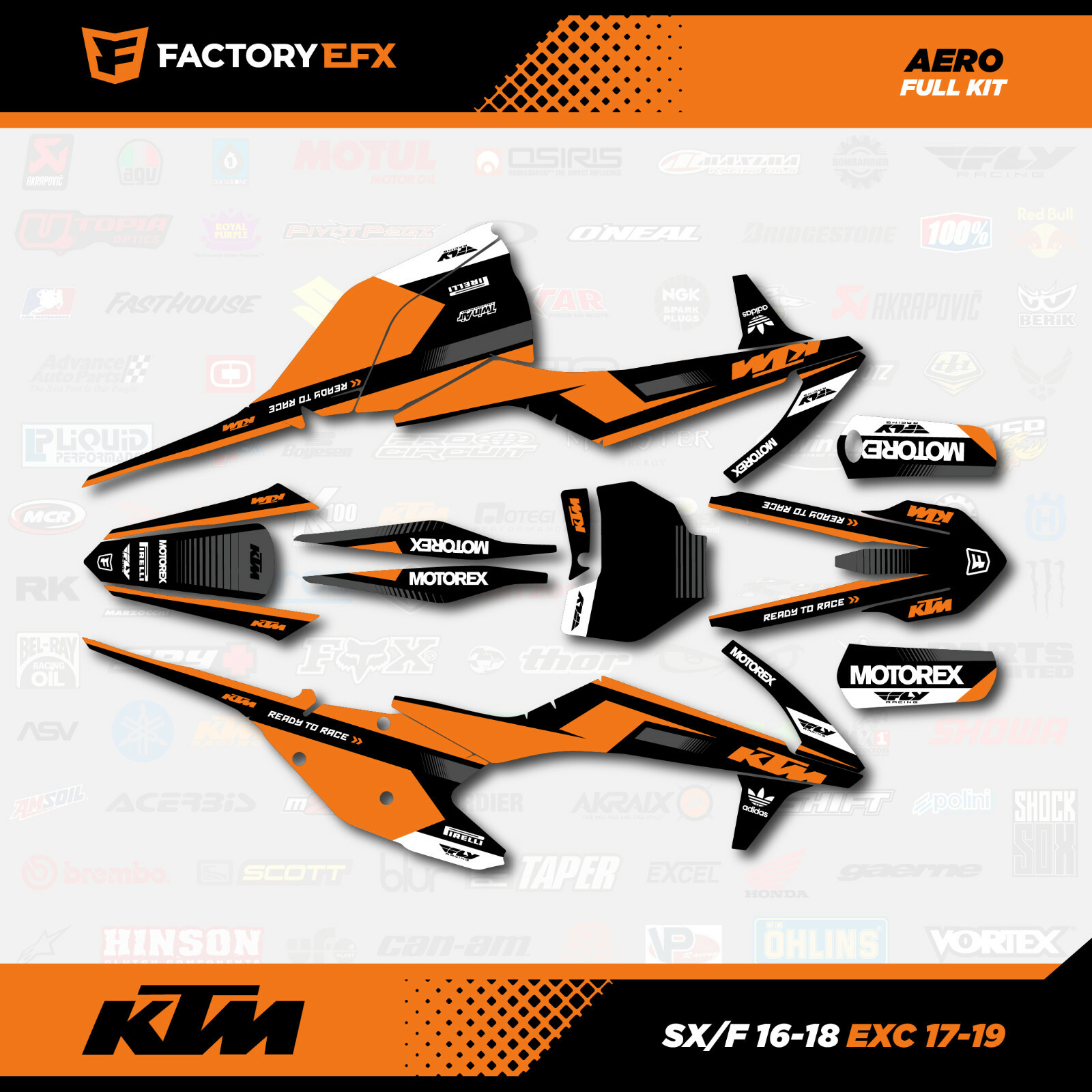 KTM Orange Aero Design Graphics kit fits 16-18 KTM SX SXF XC XCF 125 250 300 450