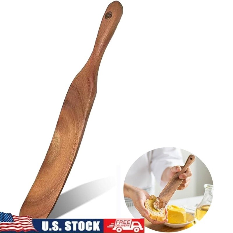 Wooden Spurtle Spatula Sourdough Starter Dough Whisk Jar Scraper Cooking Tool US