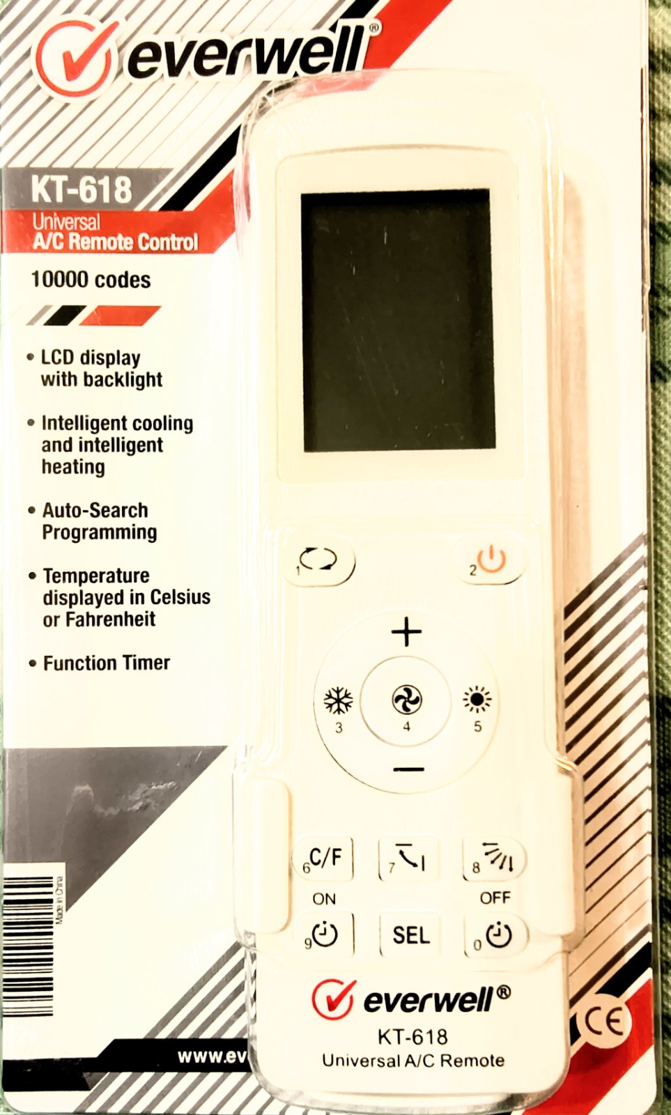 EVERWELL AC UNIVERSAL REMOTE CONTROL KT 618  + 10 000 Codes AUTO SETUP FREE SHIP