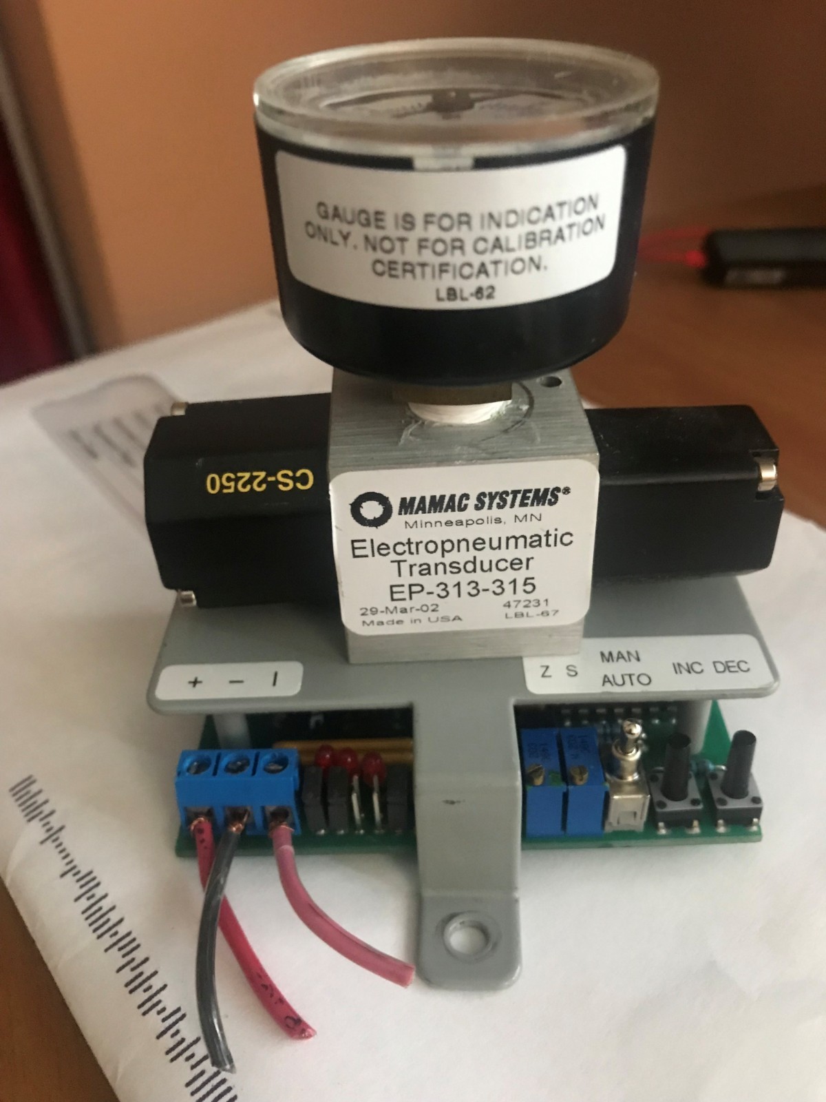 MAMAC EP-313-315 Electro-Pneumatic Transducer 3-16PSI with Manual Override