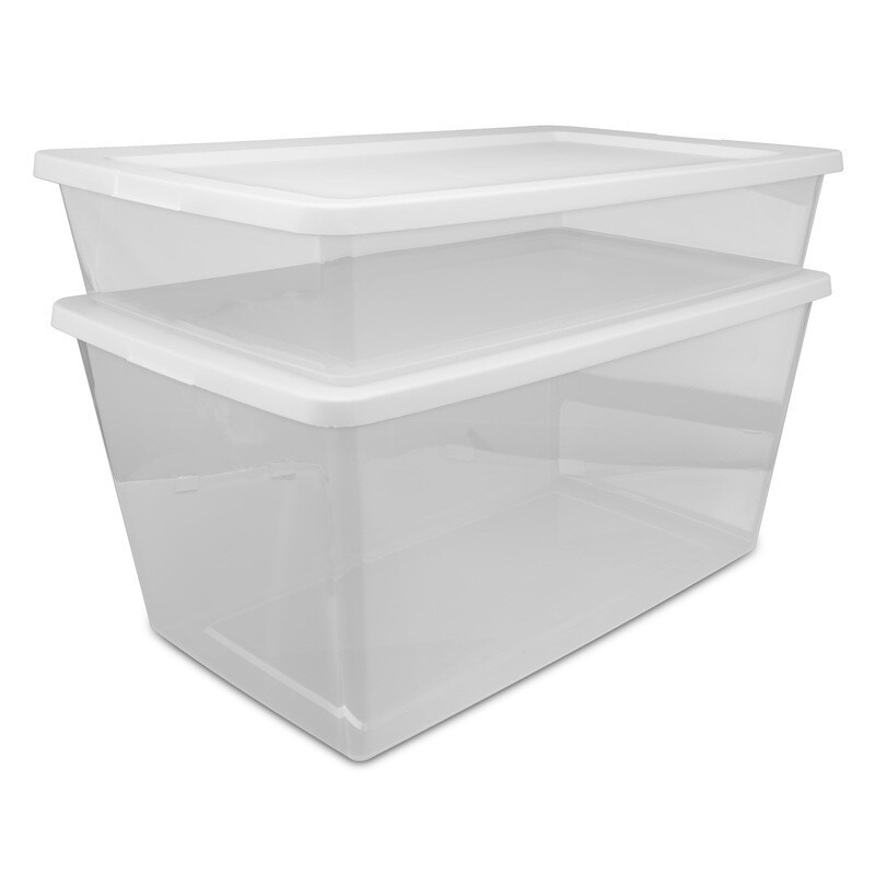 2 Pack 90 Quart Clear Plastic Storage Bin Snap On Lid Stackable Organizer New