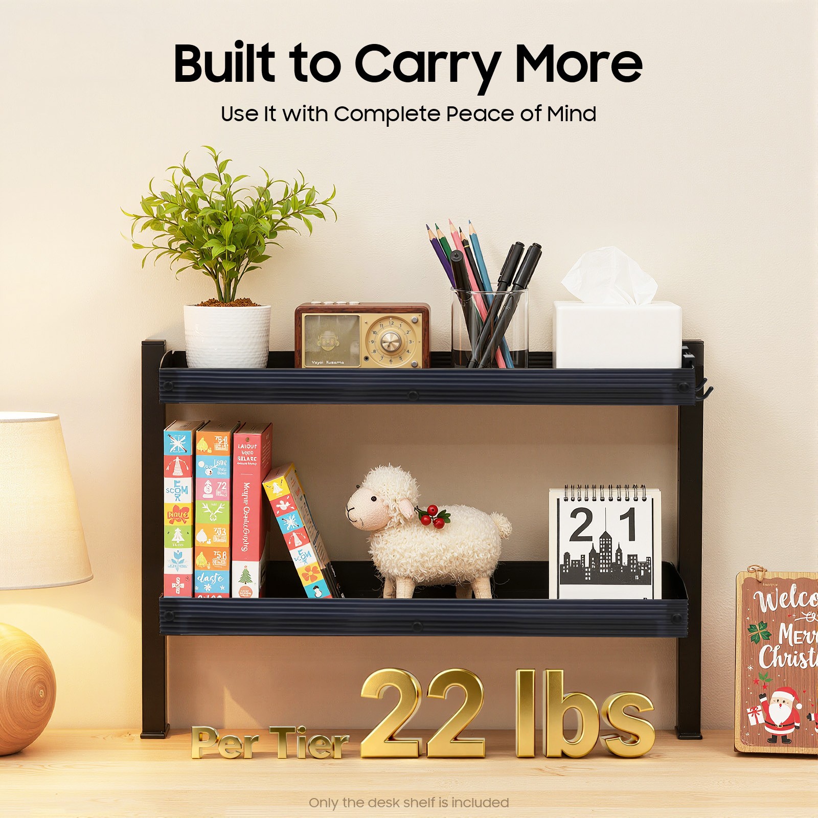 Modern Countertop Desk Shelf, 2-tier Shelving With Adjustable Storage Tray