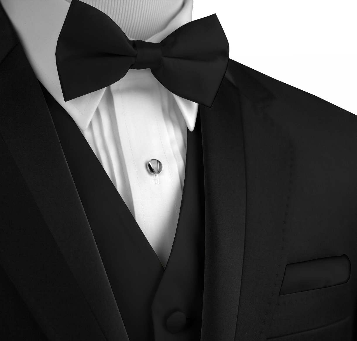 Men's Black Satin Formal Tuxedo Vest, Bow-Tie & Hankie Set (XS - 6XL LONG)