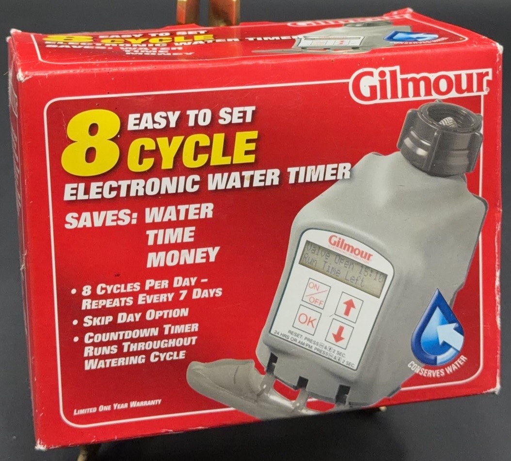 Gilmour Electronic Water Timer 8 Cycle Model 9408GF Programmable Easy To Set NEW